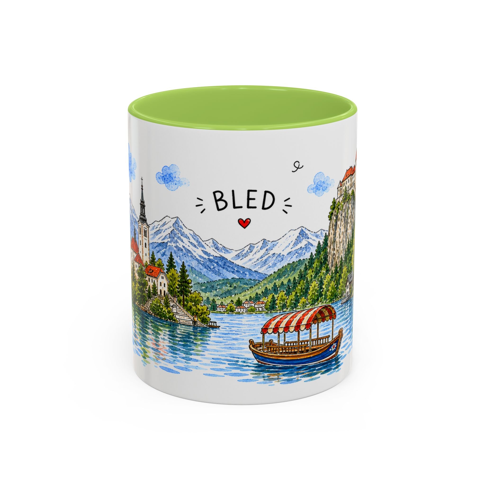 Bled Illustrated Travel Mug | Slovenia Souvenir Accent Coffee Mug | 11oz 15oz Ceramic Cup