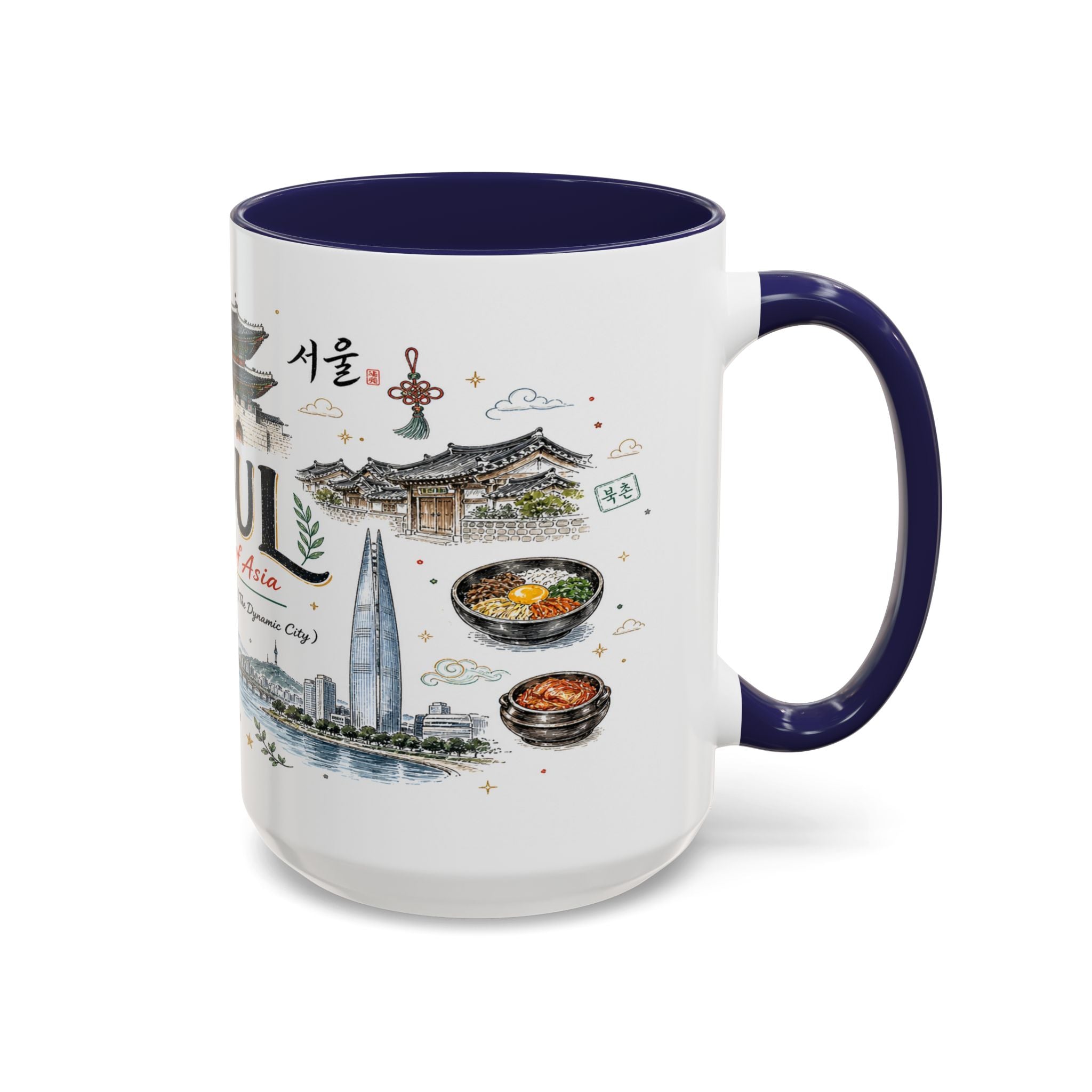 Seoul Coffee Mug | Korea Souvenir Travel Gift | Accent Color Ceramic 11oz 15oz