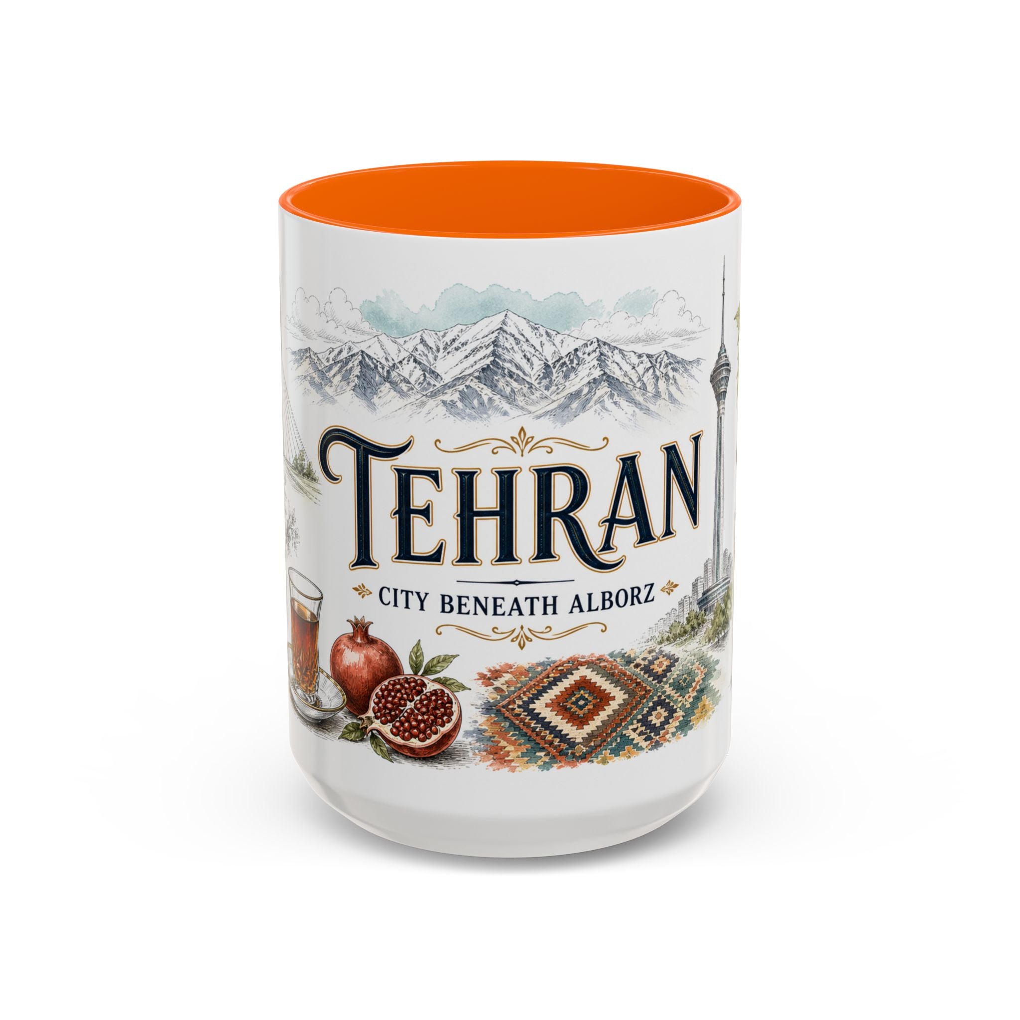 Tehran Coffee Mug | Iran Travel Souvenir | Vintage Illustrated City Gift | 11 oz 15 oz Accent Mug