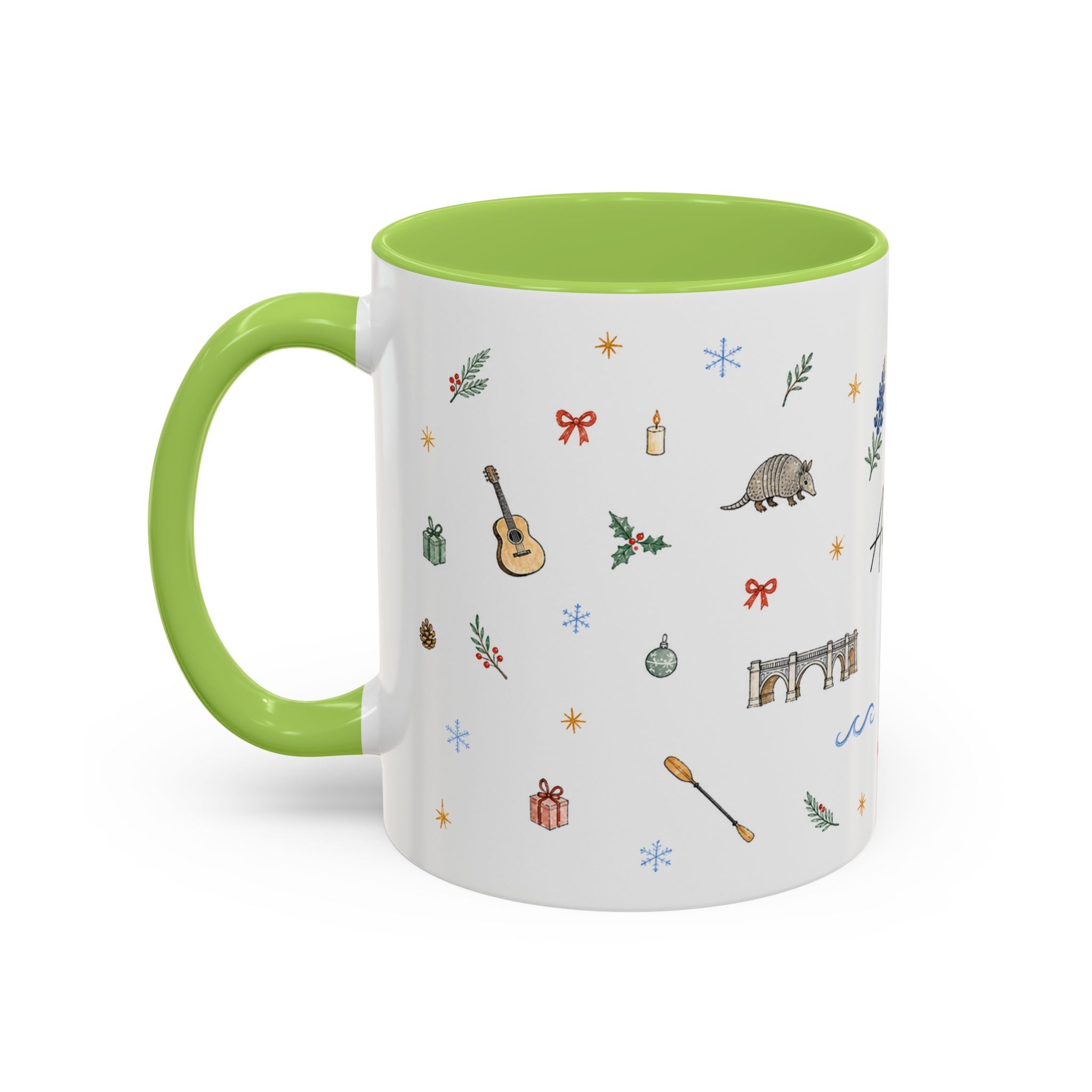 Austin Christmas Mug | Watercolor Travel Souvenir | Holiday Gift | Accent Ceramic Coffee Cup 11oz 15oz