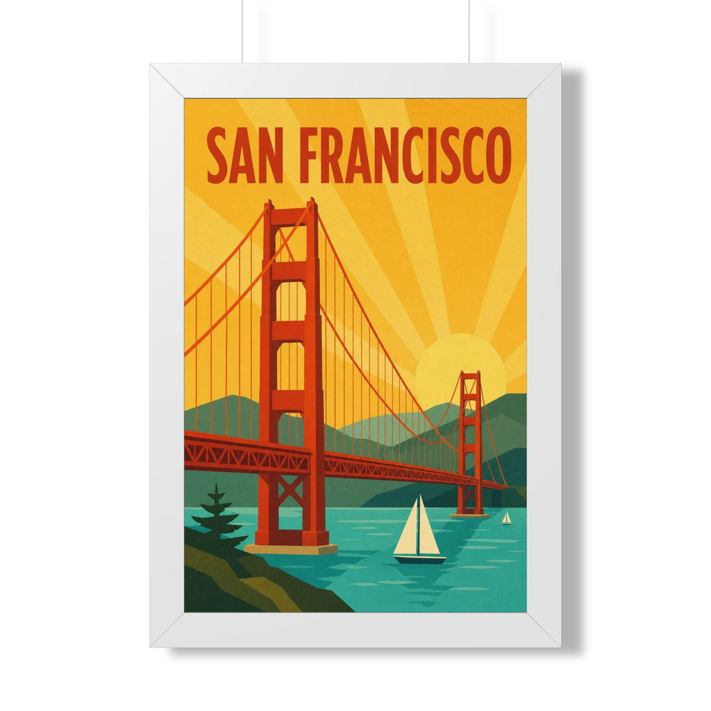 San Francisco United States Framed Poster | Vintage Travel Wall Art | Black Walnut White Frame | 16x24 20x30