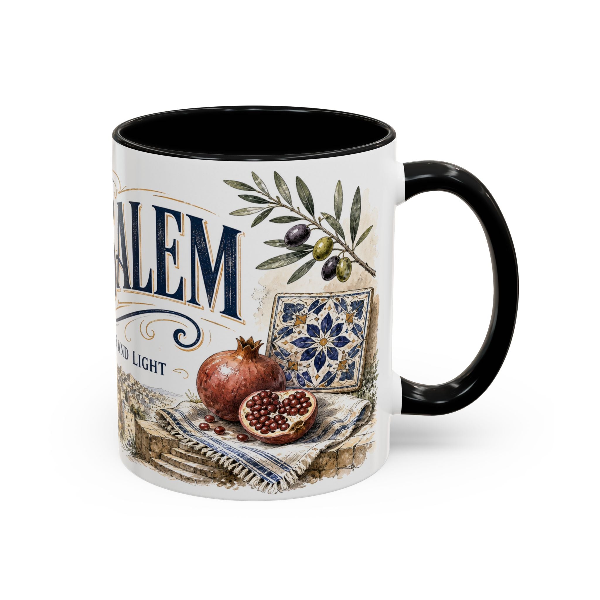 Jerusalem Coffee Mug | Jerusalem region Travel Souvenir | Vintage Illustrated City Gift | 11 oz 15 oz Accent Mug