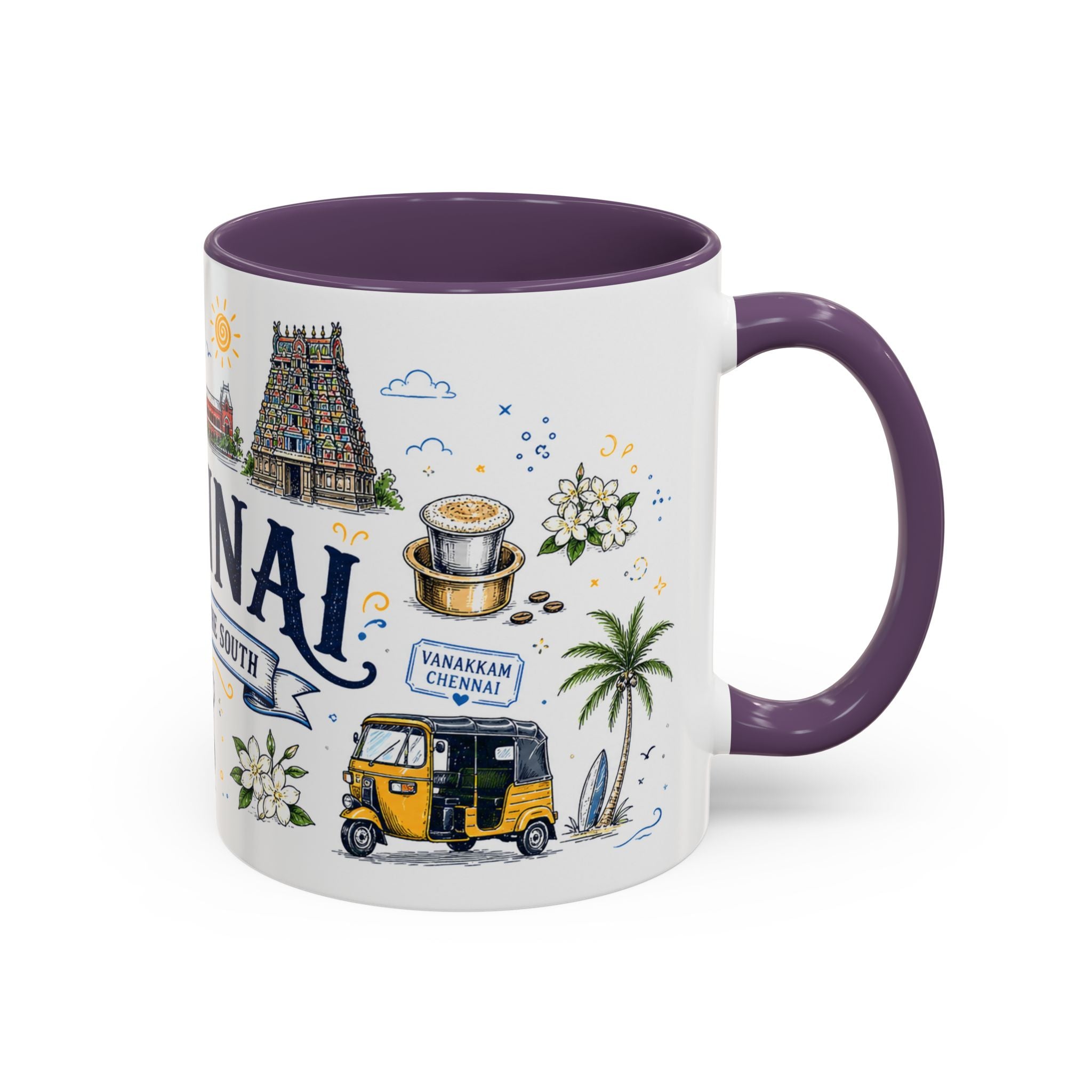 Chennai Coffee Mug | India Souvenir Travel Gift | Accent Color Ceramic 11oz 15oz