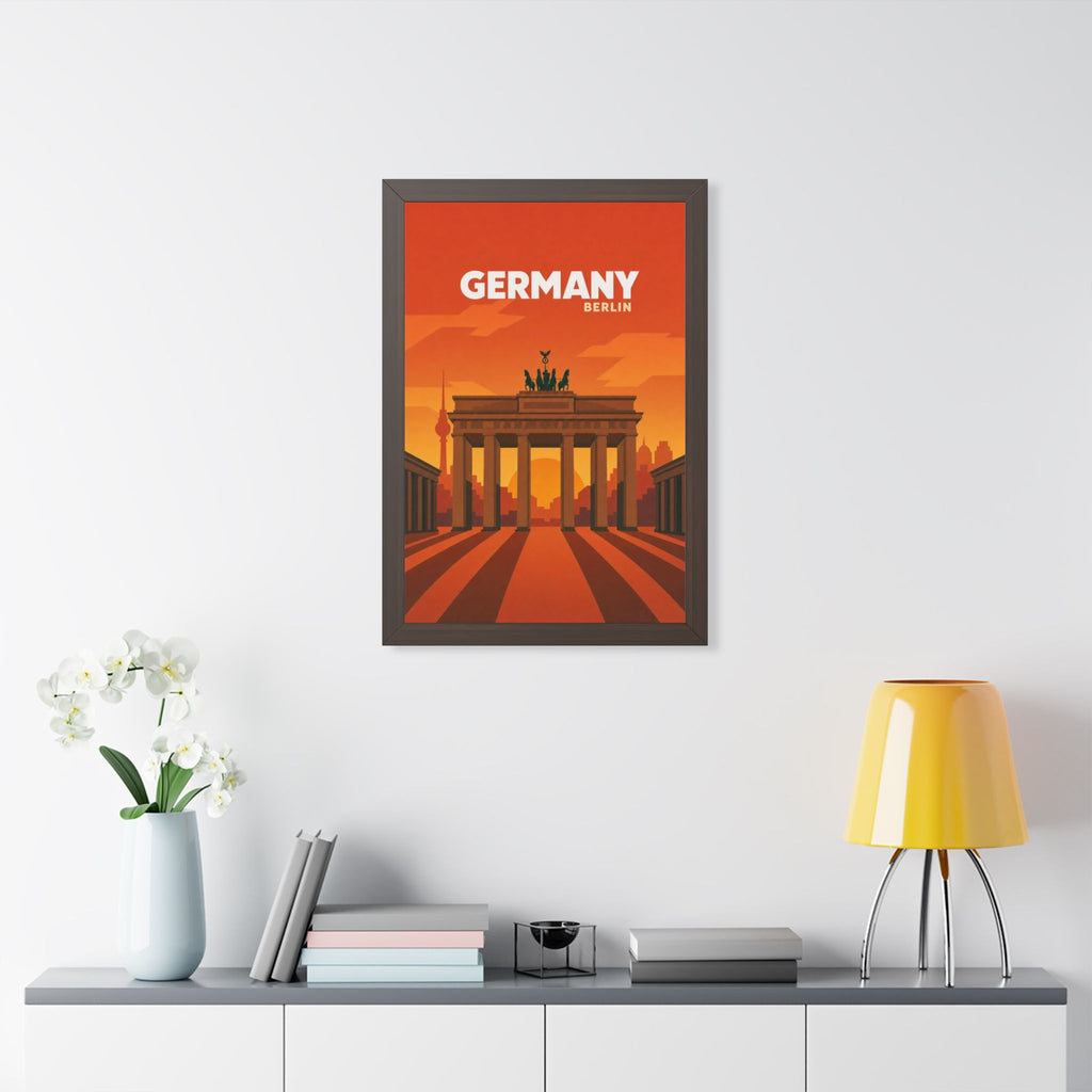 Berlin Germany Framed Poster | Vintage Travel Wall Art | Black Walnut White Frame | 16x24 20x30
