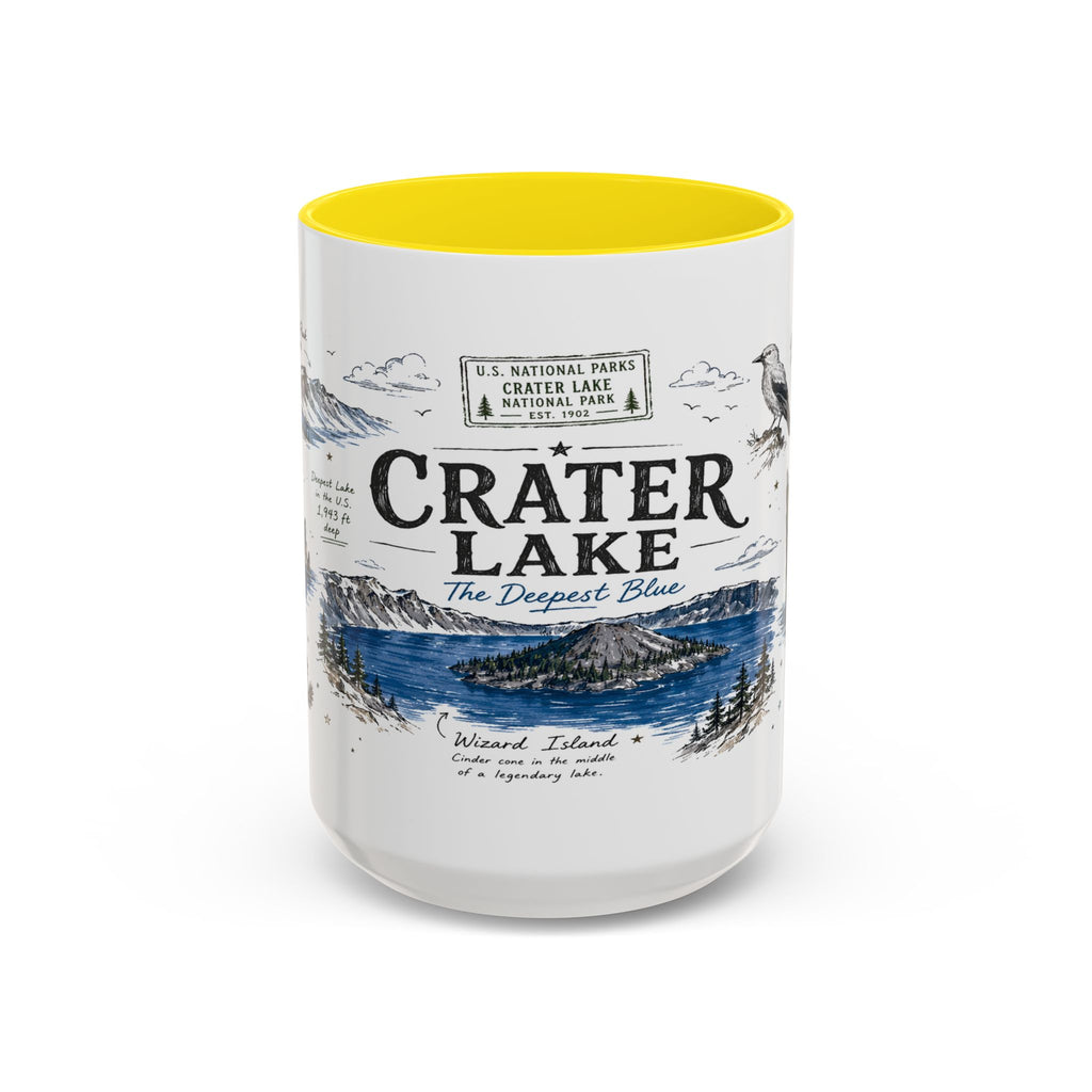 Crater Lake National Park Coffee Mug | Oregon Volcano Blue Lake Hiking Gift | Accent Color Ceramic 11oz 15oz