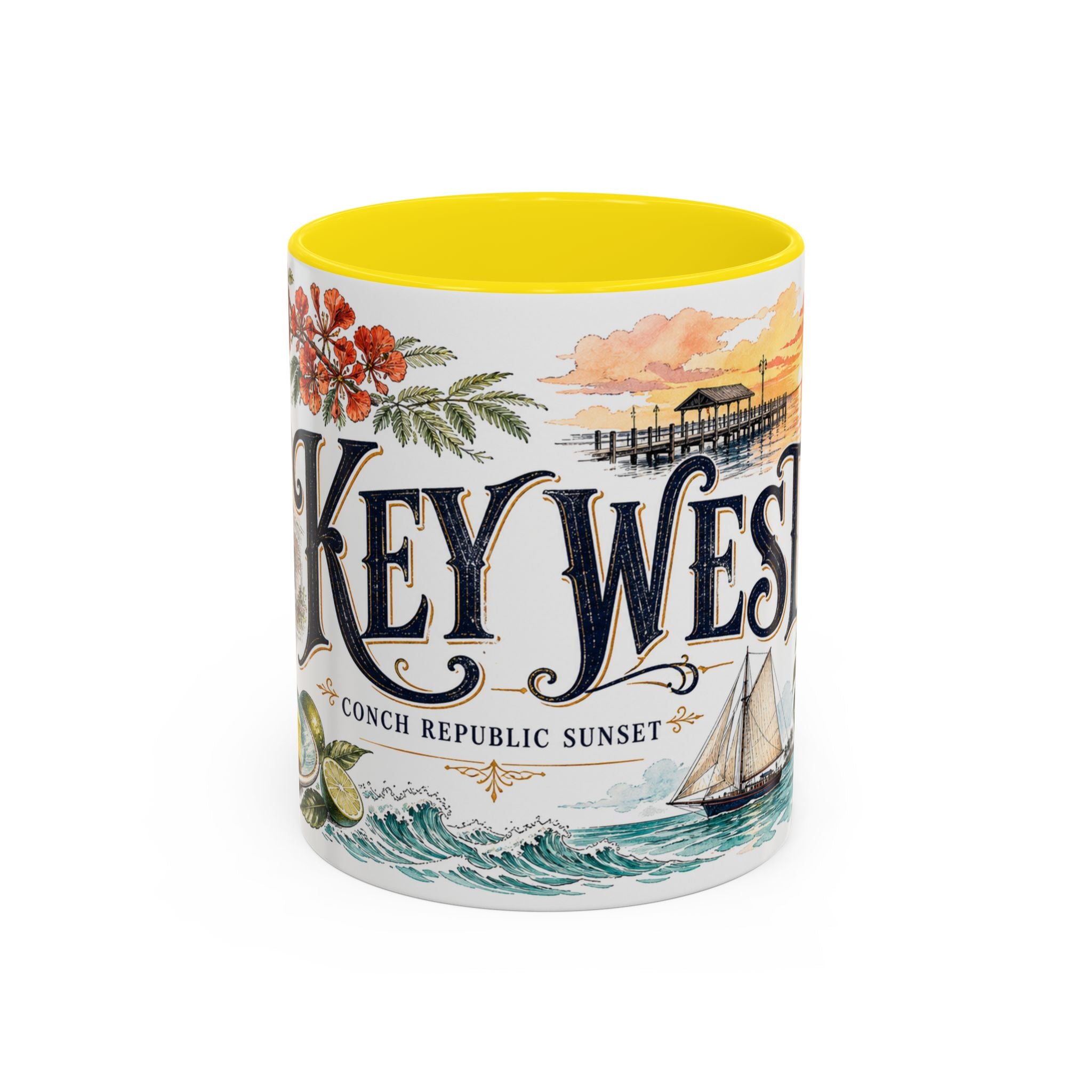 Key West Coffee Mug | United States Travel Souvenir | Vintage Illustrated City Gift | 11 oz 15 oz Accent Mug
