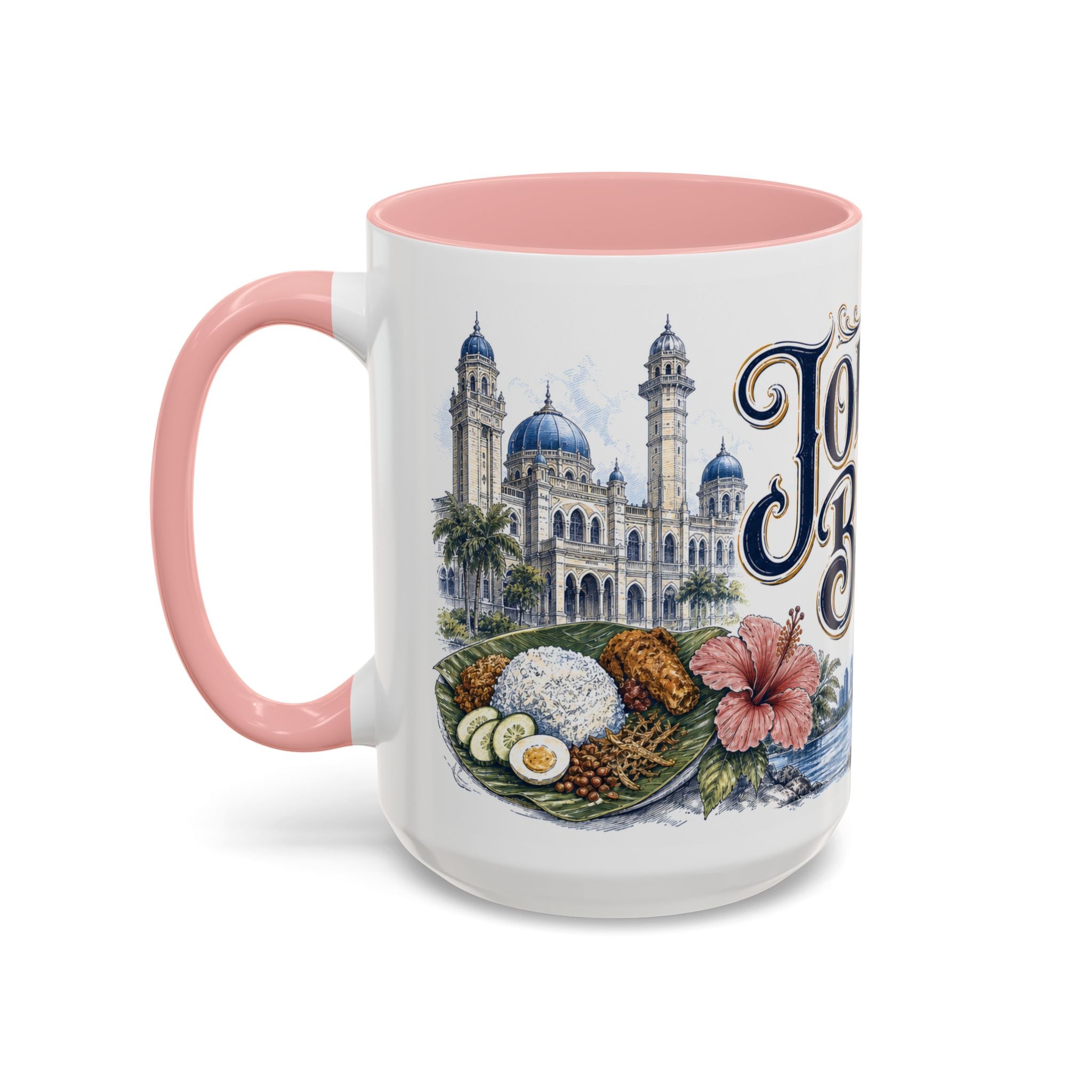 Johor Bahru Coffee Mug | Malaysia Travel Souvenir | Vintage Illustrated City Gift | 11 oz 15 oz Accent Mug