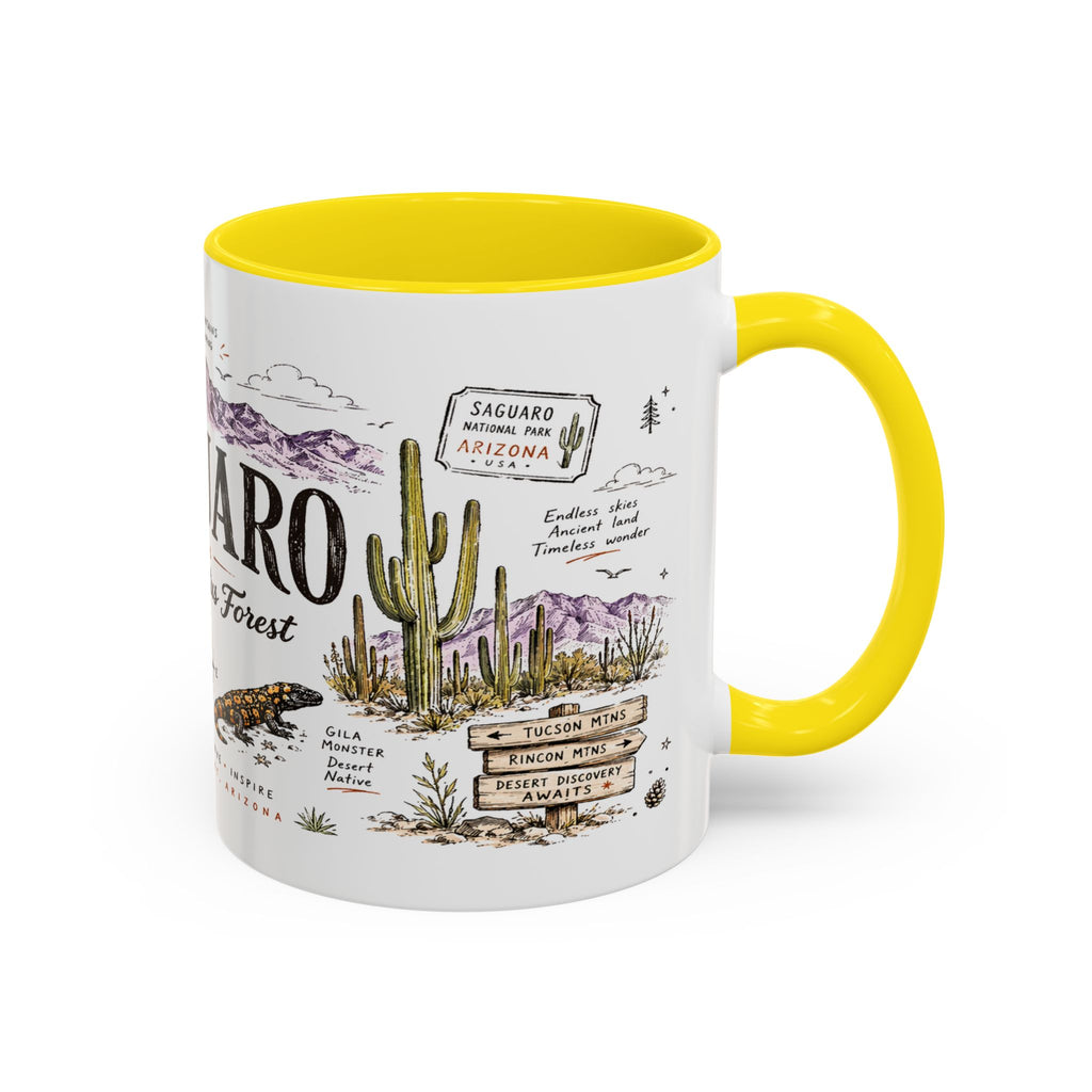 Saguaro National Park Coffee Mug | Arizona Desert Cactus Sunset Gift | Accent Color Ceramic 11oz 15oz