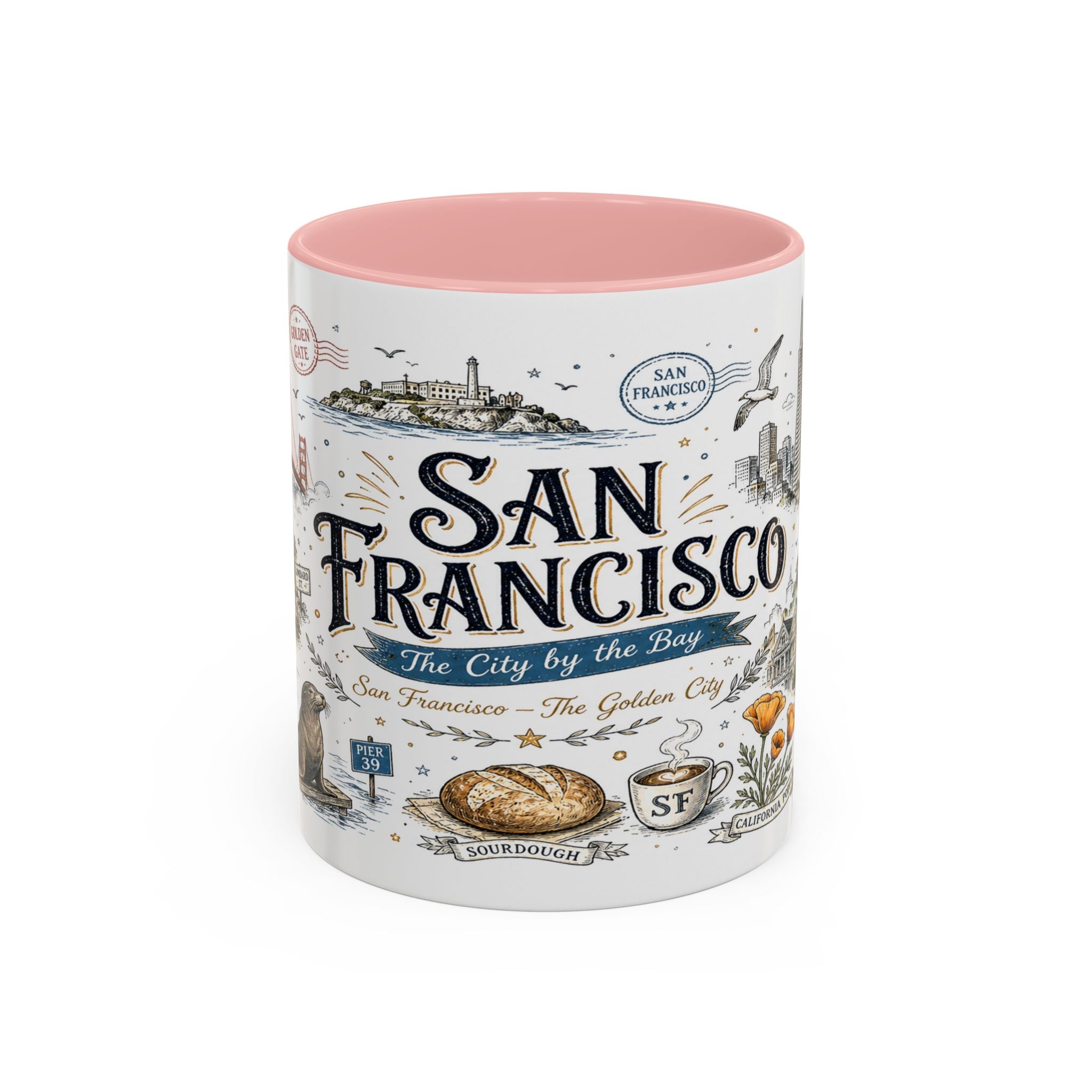 San Francisco Coffee Mug | California Souvenir Travel Gift | Accent Color Ceramic 11oz 15oz