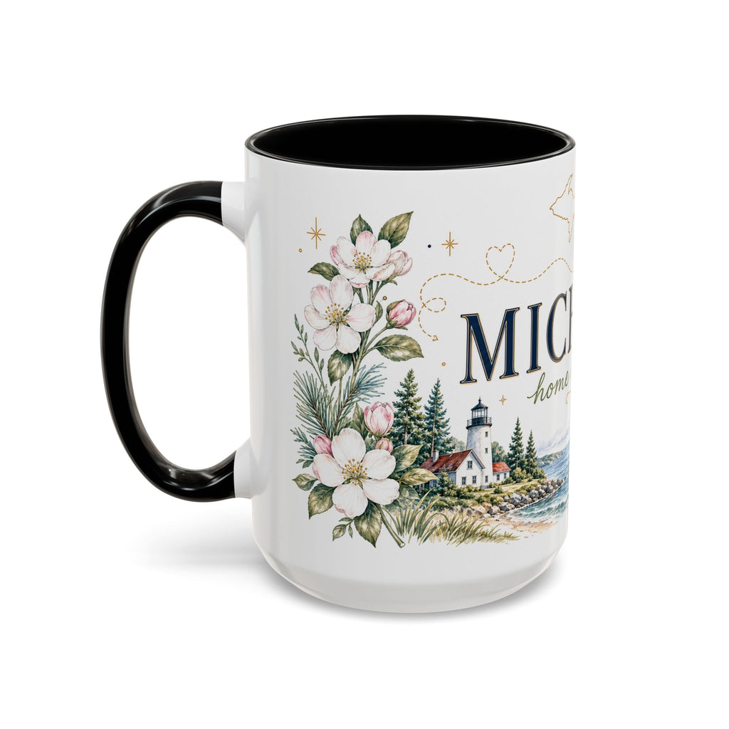 Michigan State Map Mug | Botanical Accents, Lakes Art | Homesick Gift