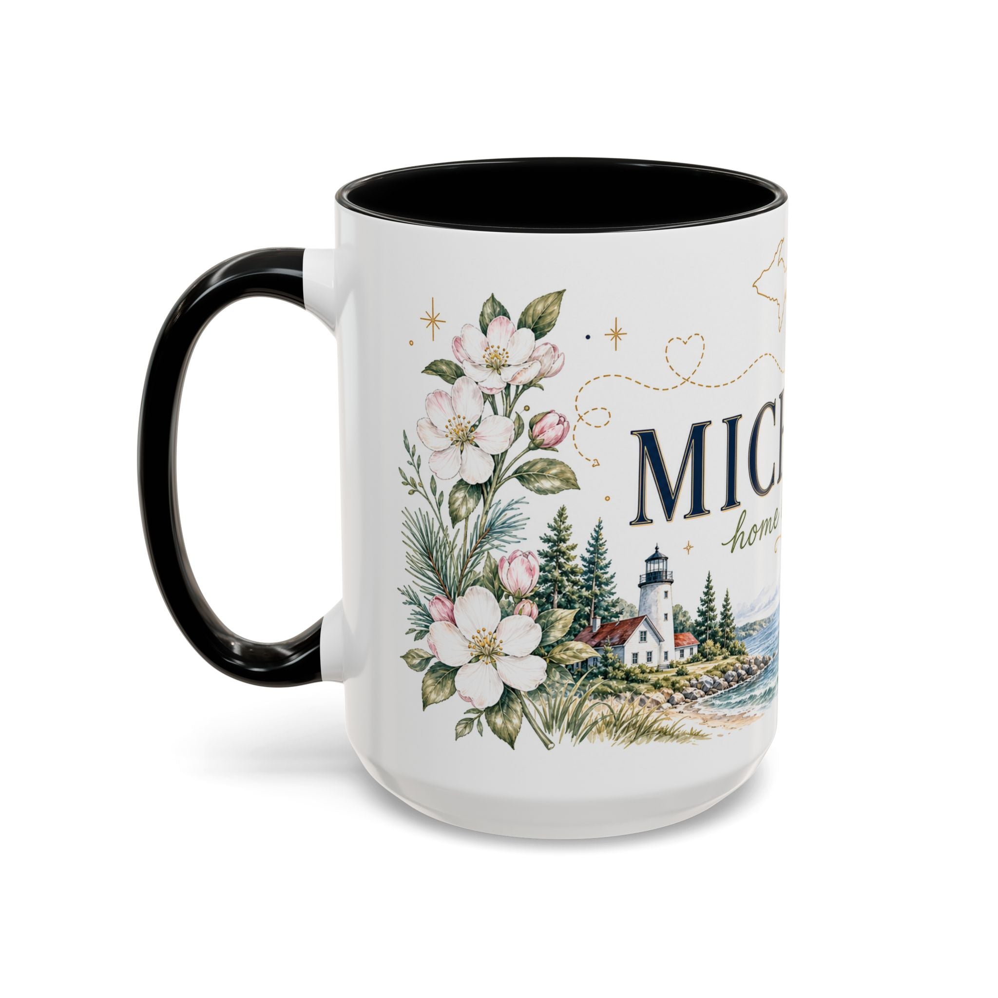 Michigan State Map Mug | Botanical Accents, Lakes Art | Homesick Gift