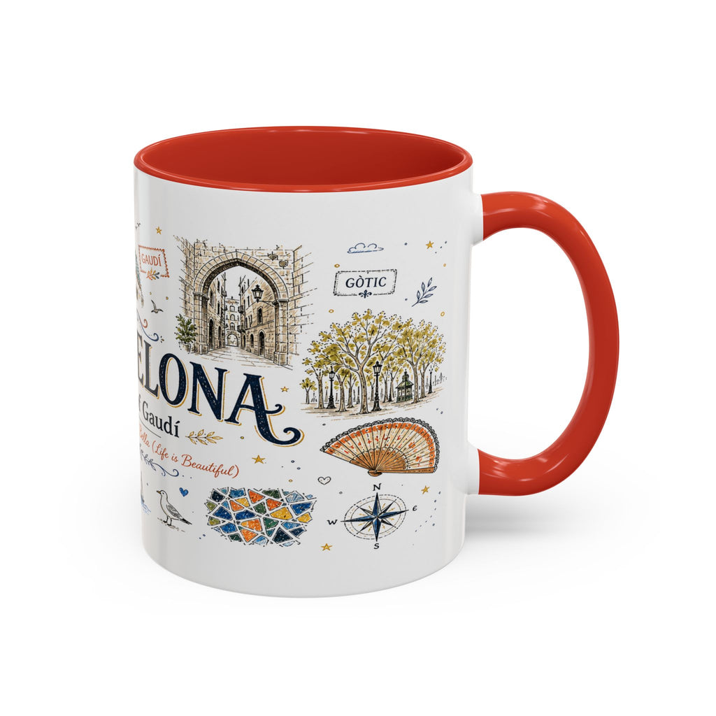 Barcelona Coffee Mug | Spain Souvenir Travel Gift | Accent Color Ceramic 11oz 15oz
