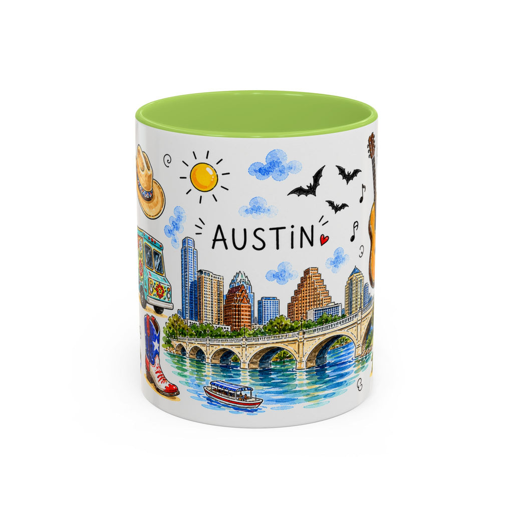 Austin Illustrated Travel Mug | City Souvenir Accent Coffee Mug | 11oz 15oz Ceramic Cup