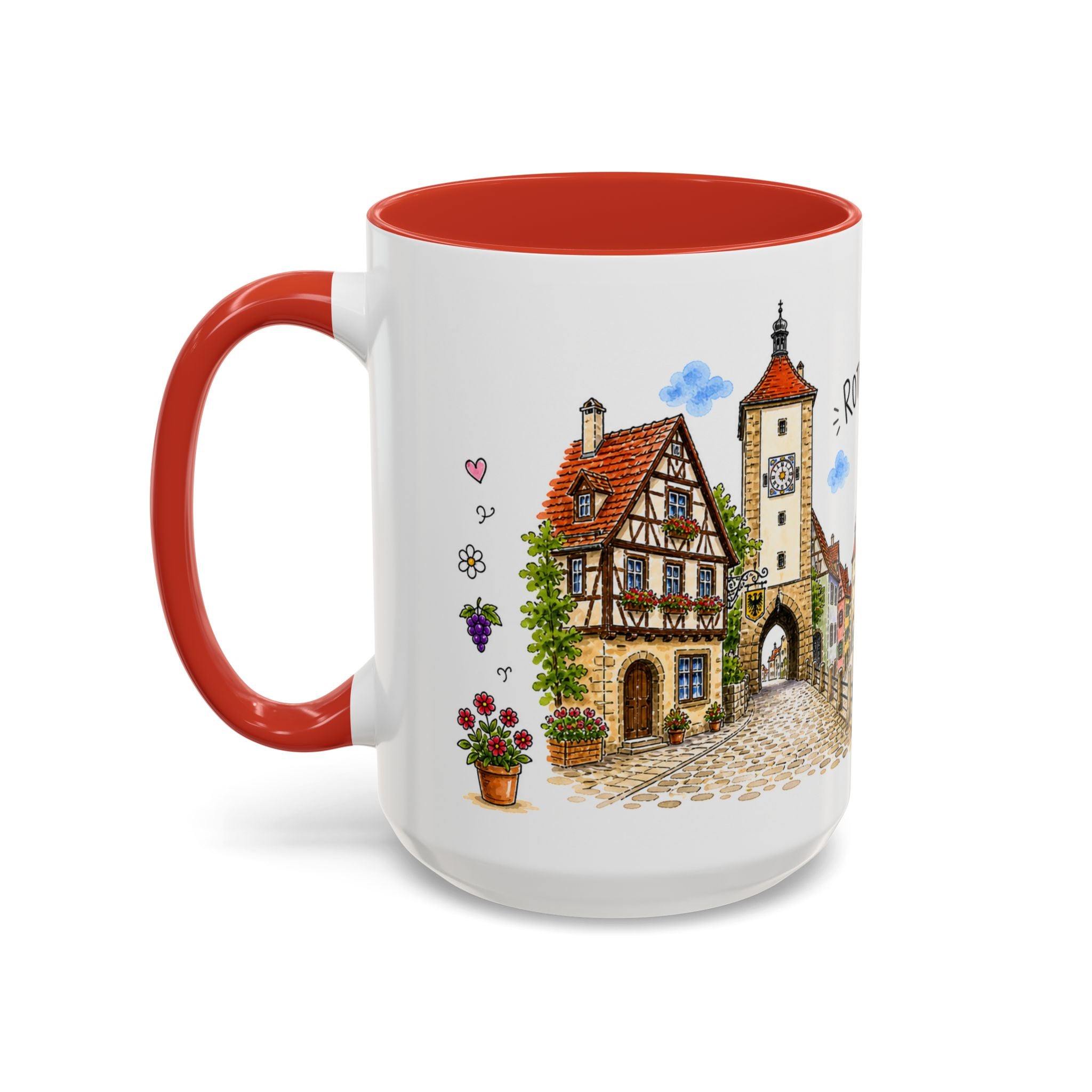 Rothenburg Illustrated Travel Mug | Germany Souvenir Accent Coffee Mug | 11oz 15oz Ceramic Cup