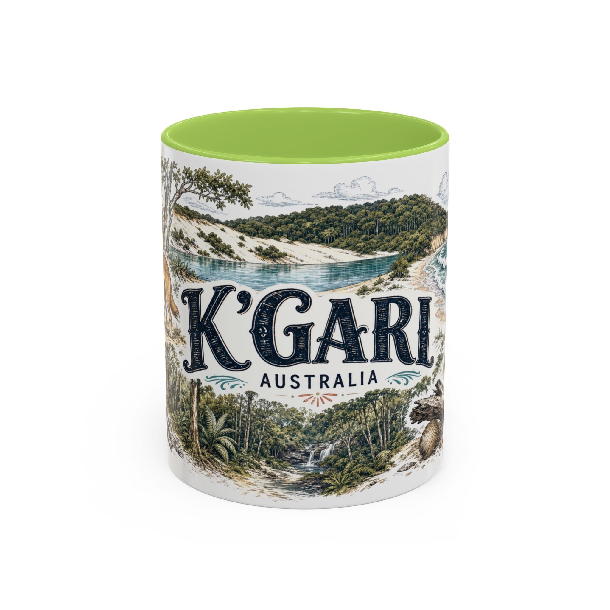 K'gari Mug, Australia Travel Souvenir, Bucket List Gift, Accent Ceramic Coffee Mug 11oz 15oz