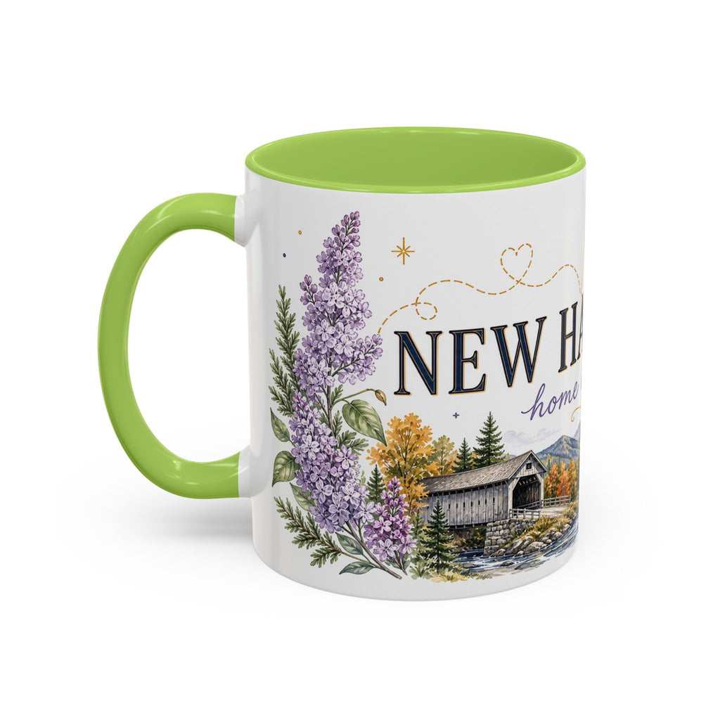 New Hampshire State Map Mug | Botanical Accents, Mountain Landscape Coffee Cup