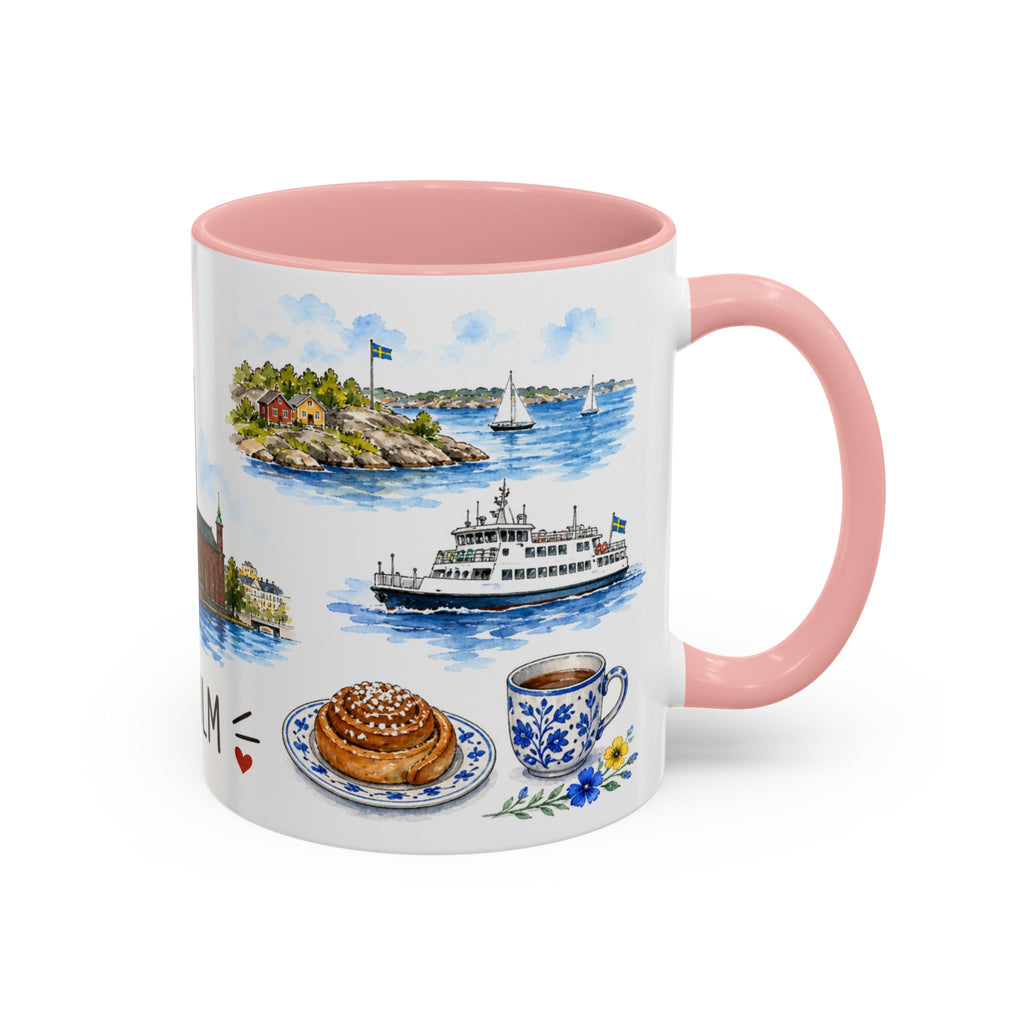 Stockholm Illustrated Travel Mug | City Souvenir Accent Coffee Mug | 11oz 15oz Ceramic Cup