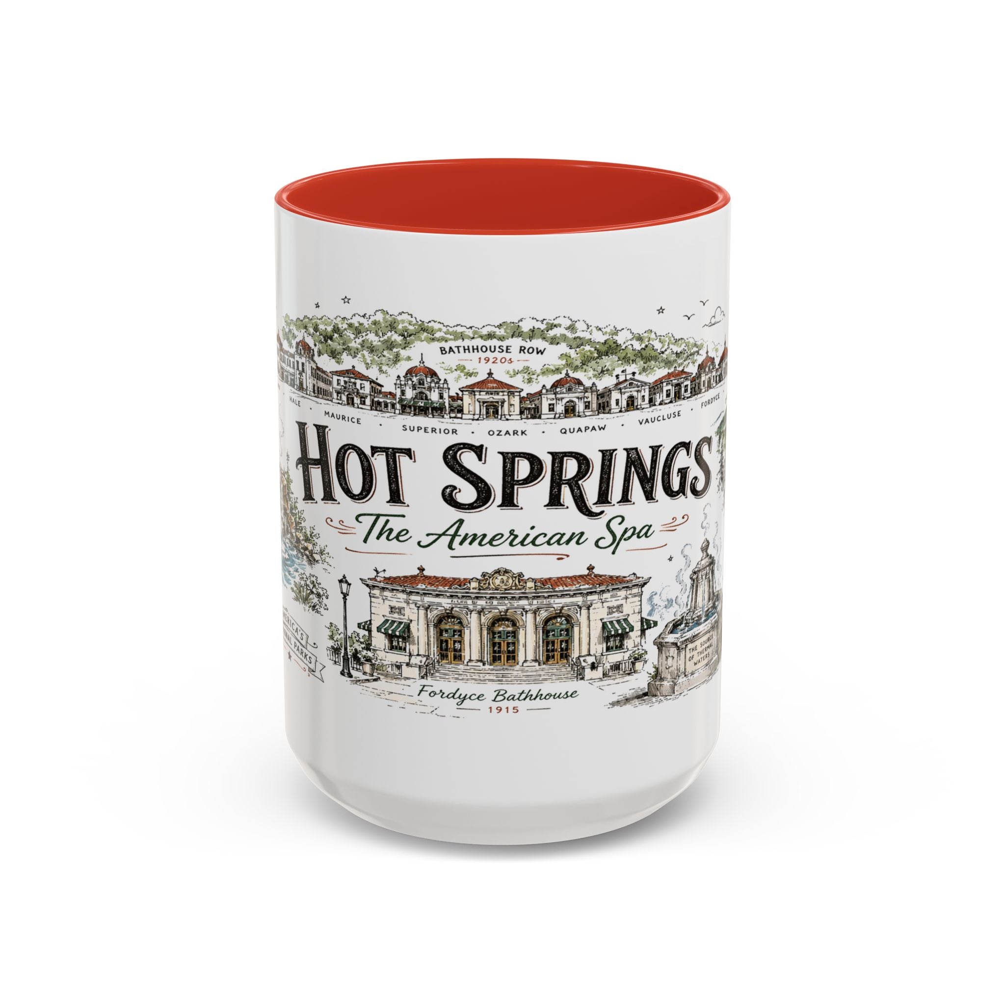 Hot Springs National Park Coffee Mug | Arkansas Thermal Spring Spa Gift | Accent Color Ceramic 11oz 15oz
