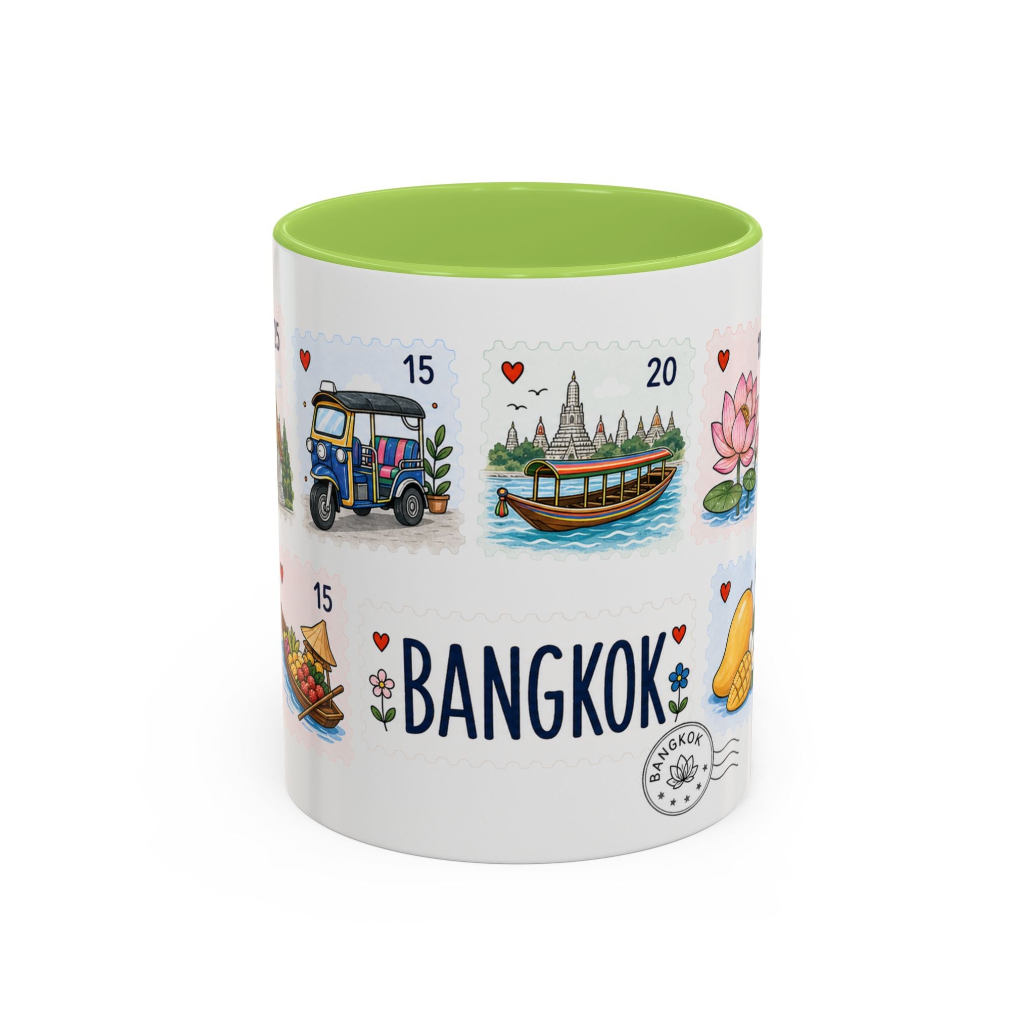 Bangkok Coffee Mug | Postage Stamp Collage Mug | Travel Souvenir Accent Cup 11oz 15oz