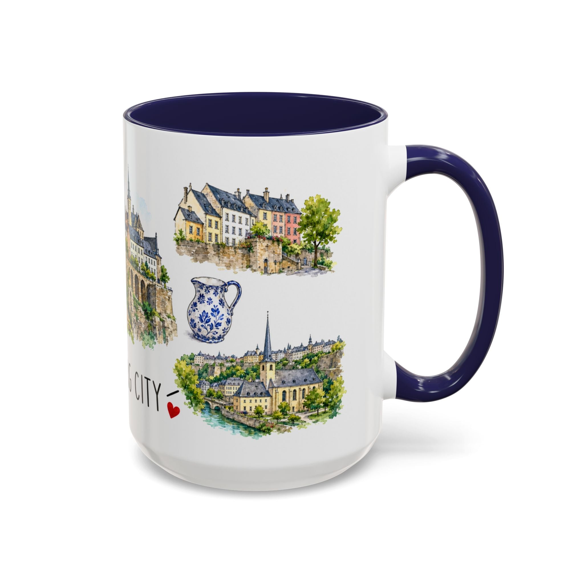Luxembourg City Illustrated Travel Mug | City Souvenir Accent Coffee Mug | 11oz 15oz Ceramic Cup