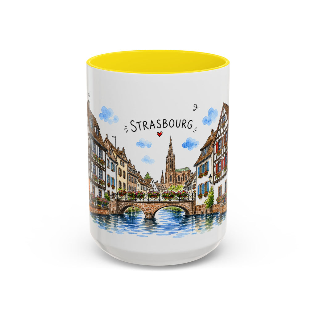 Strasbourg Illustrated Travel Mug | France Souvenir Accent Coffee Mug | 11oz 15oz Ceramic Cup