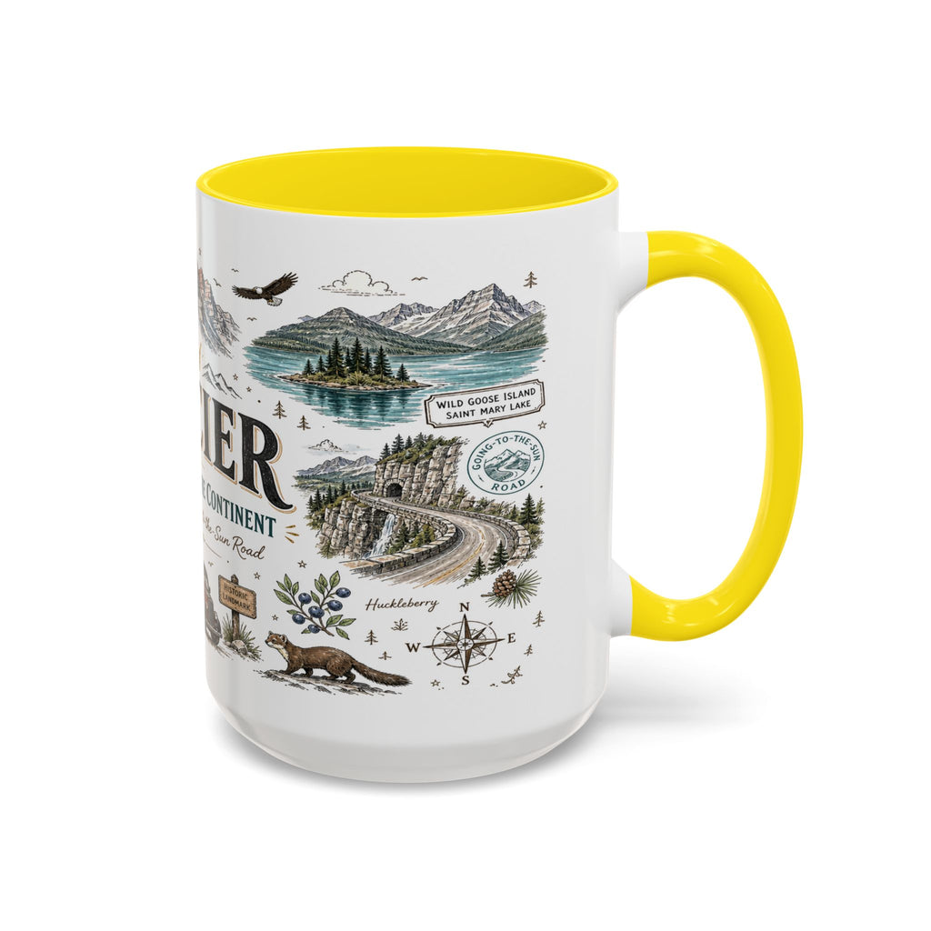 Glacier Coffee Mug | National Park Hiking Montana Gift | Accent Color Ceramic 11oz 15oz