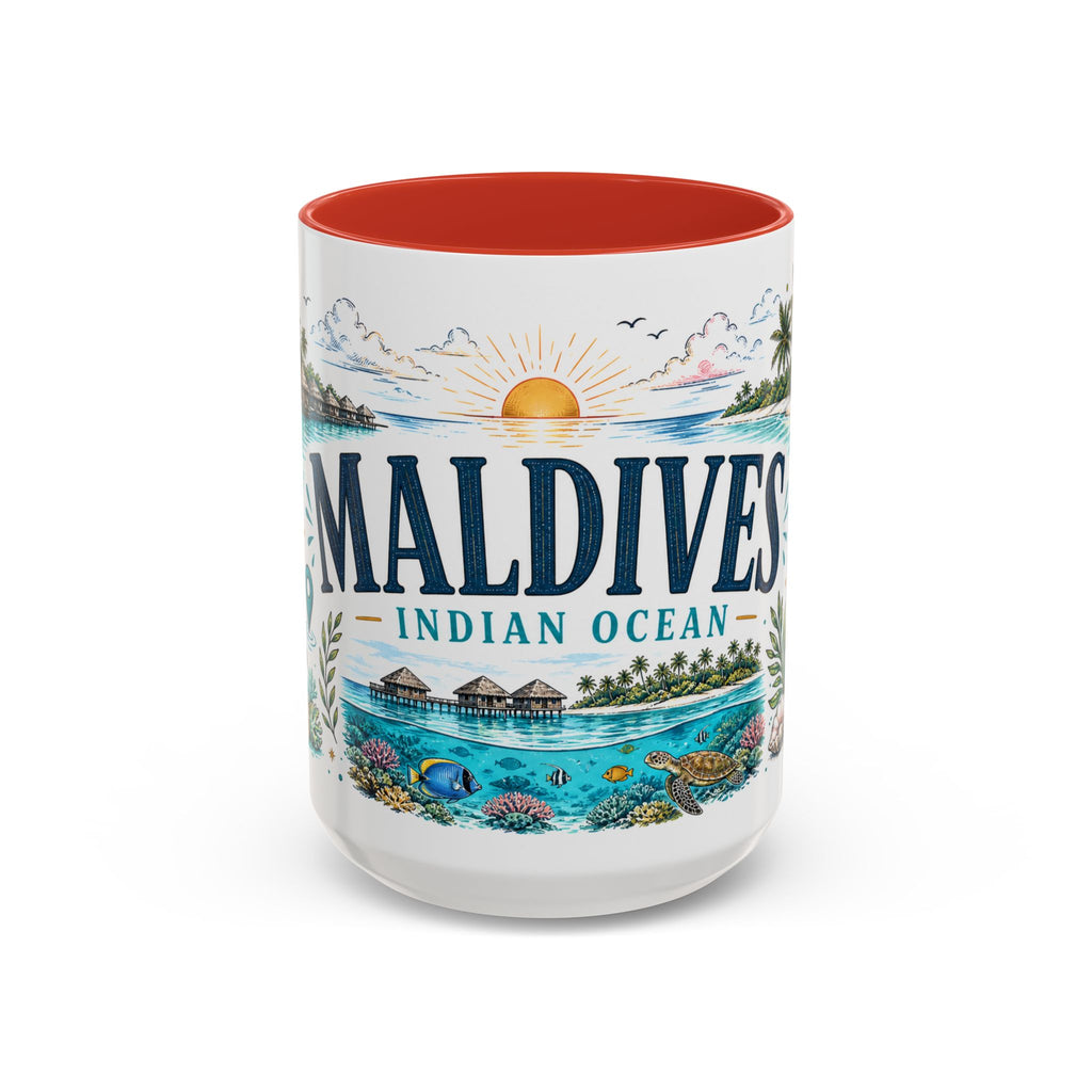 Maldives Coffee Mug | Travel Destination Souvenir Gift | Accent Color Ceramic 11oz 15oz
