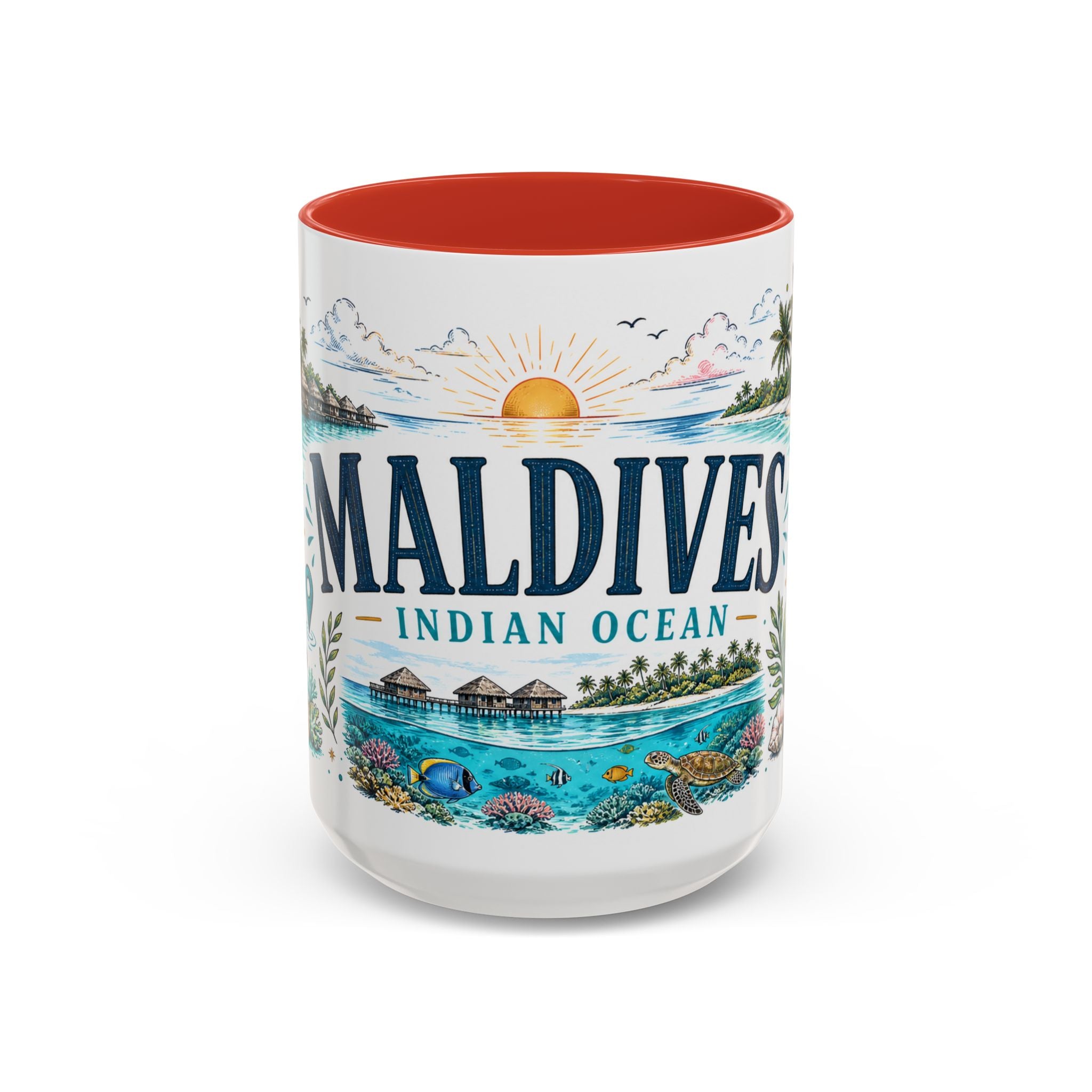 Maldives Coffee Mug | Travel Destination Souvenir Gift | Accent Color Ceramic 11oz 15oz