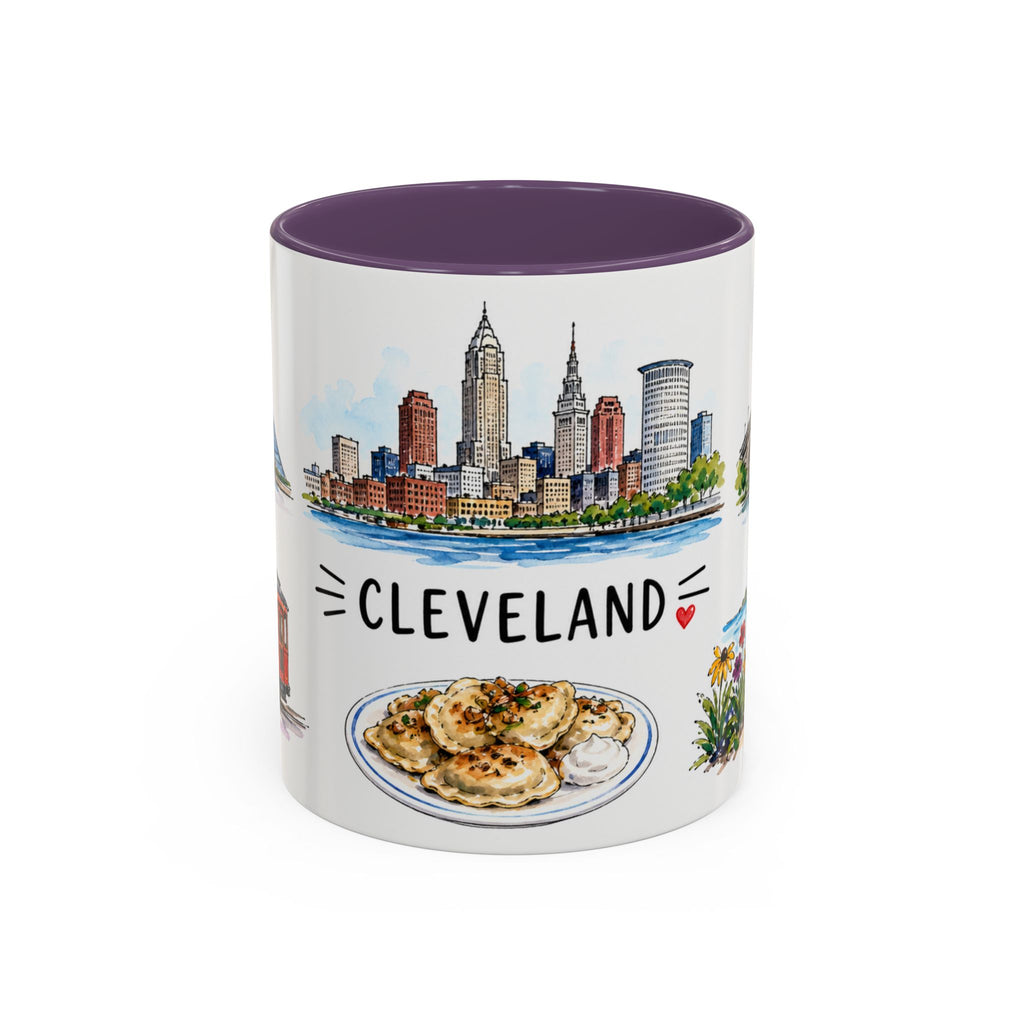 Cleveland Illustrated Travel Mug | City Souvenir Accent Coffee Mug | 11oz 15oz Ceramic Cup