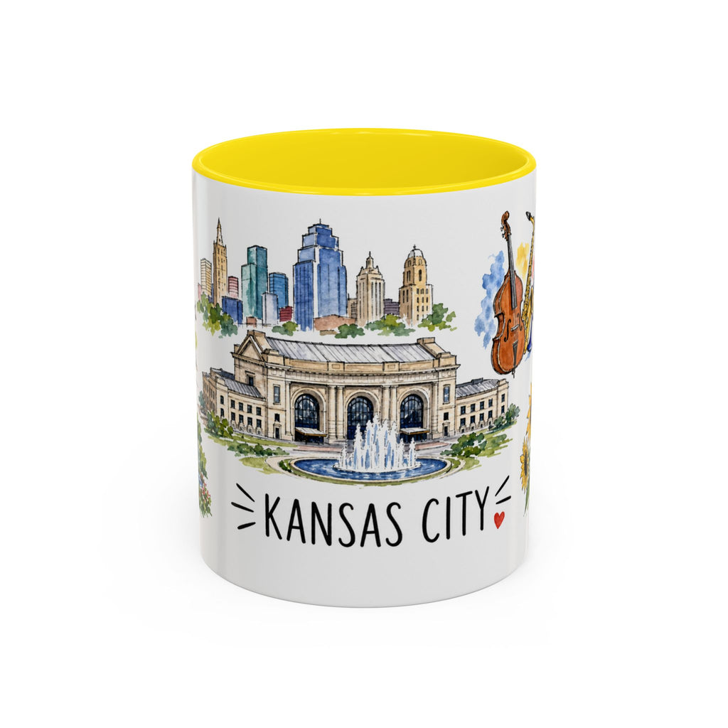 Kansas City Illustrated Travel Mug | City Souvenir Accent Coffee Mug | 11oz 15oz Ceramic Cup