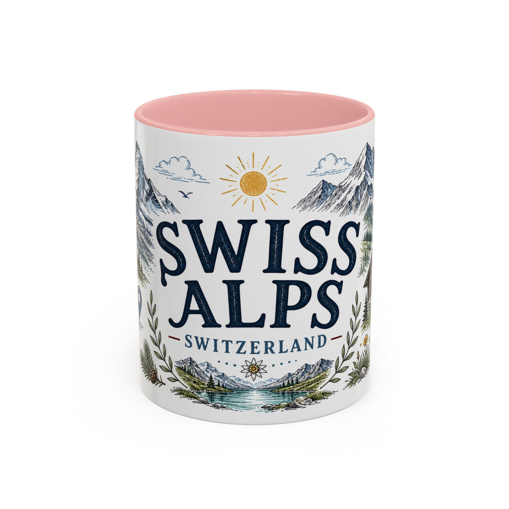 Swiss Alps Coffee Mug | Travel Destination Souvenir Gift | Accent Color Ceramic 11oz 15oz
