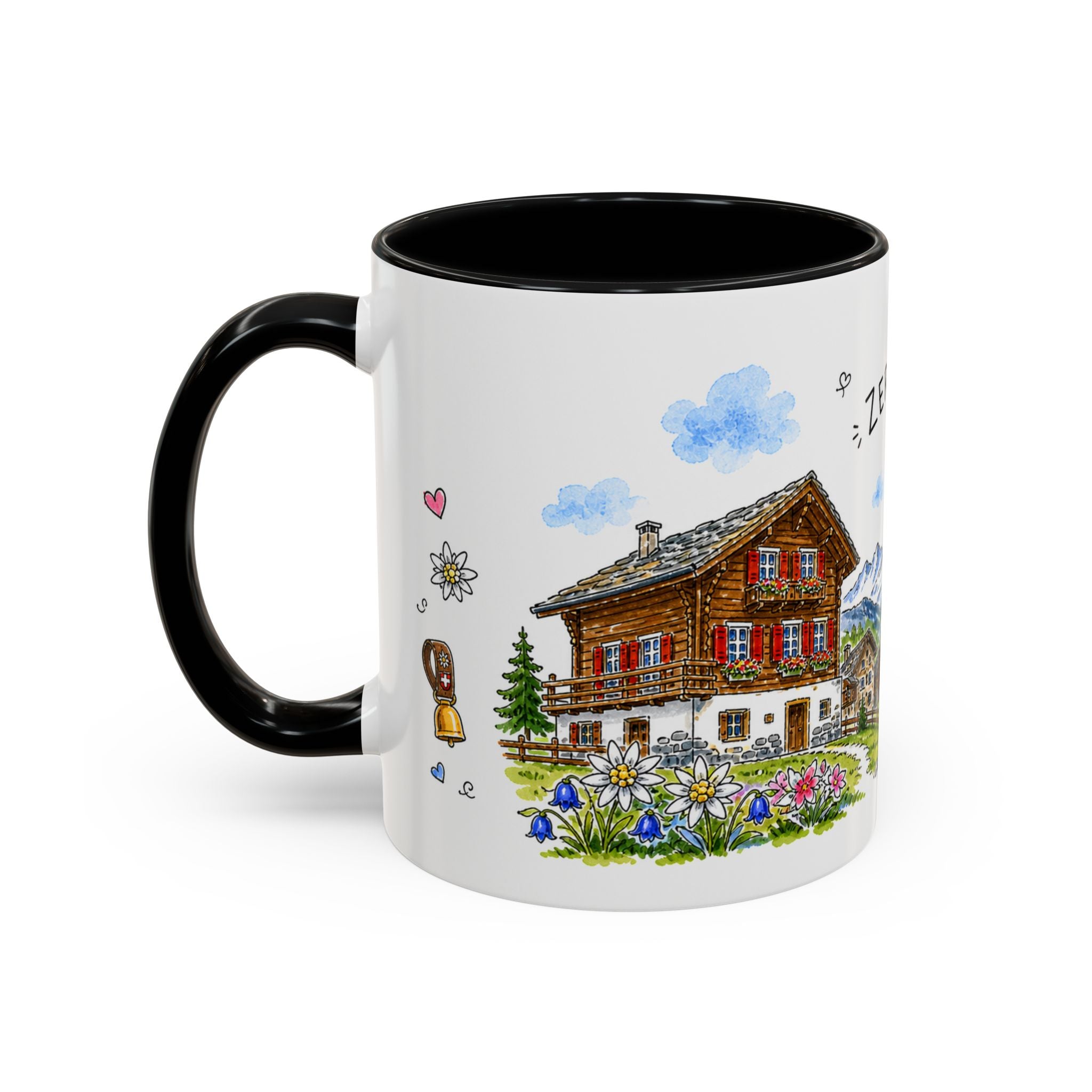 Zermatt Illustrated Travel Mug | Switzerland Souvenir Accent Coffee Mug | 11oz 15oz Ceramic Cup
