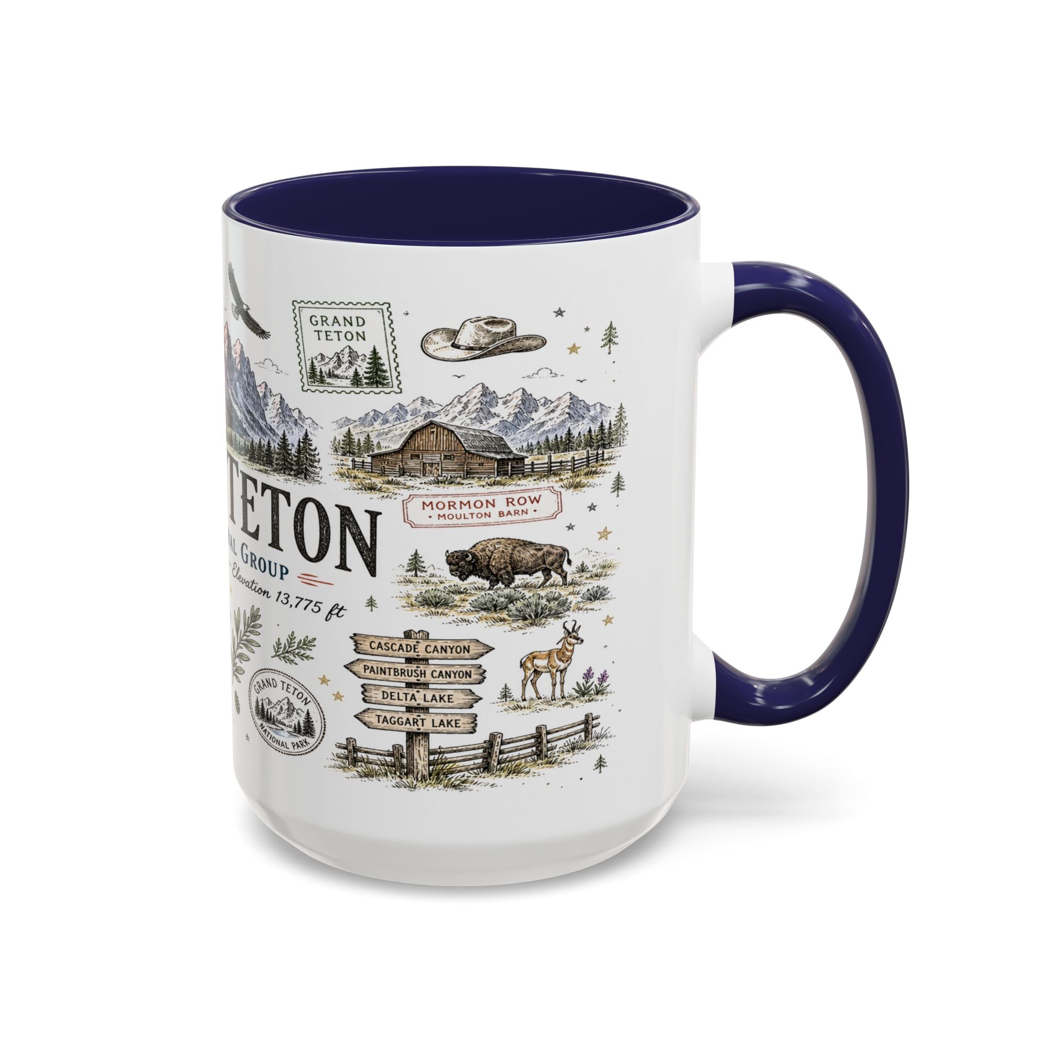 Grand Teton Coffee Mug | National Park Hiking Wyoming Gift | Accent Color Ceramic 11oz 15oz