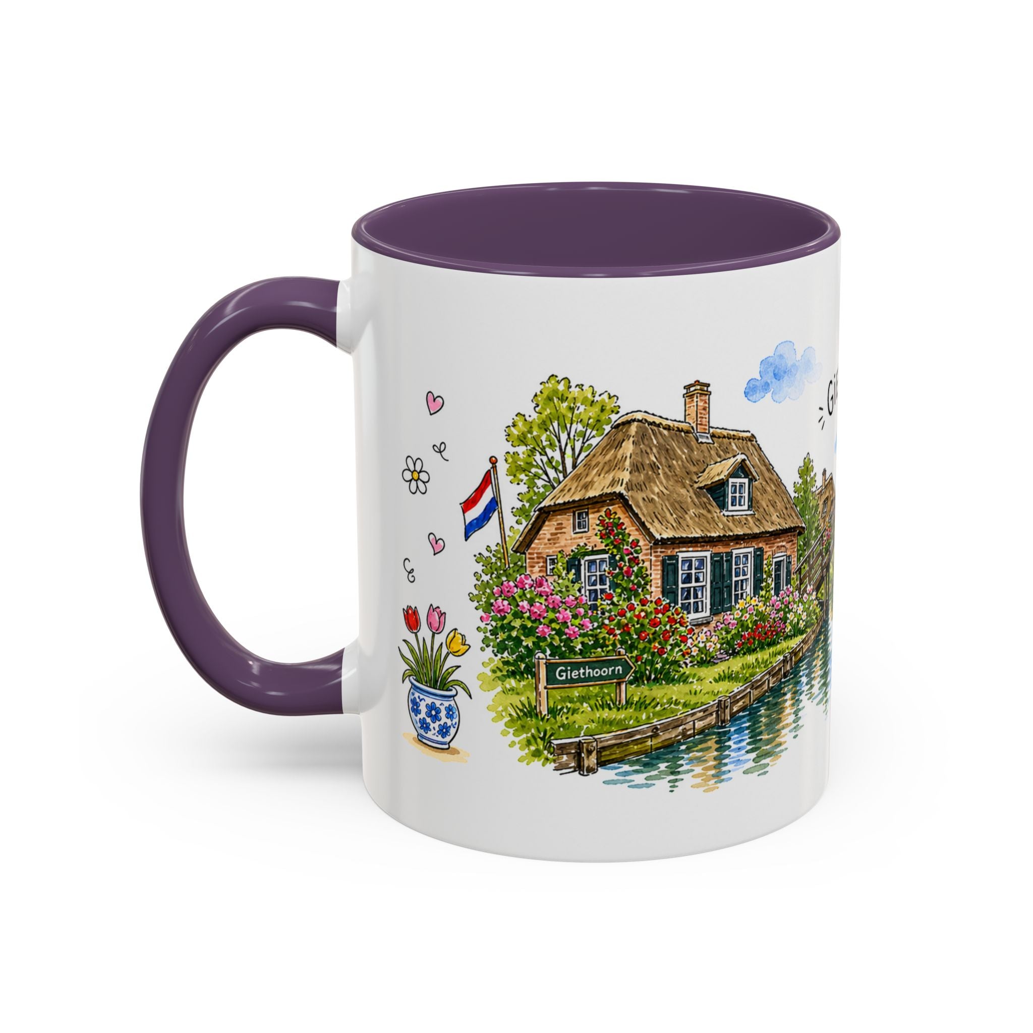 Giethoorn Illustrated Travel Mug | Netherlands Souvenir Accent Coffee Mug | 11oz 15oz Ceramic Cup