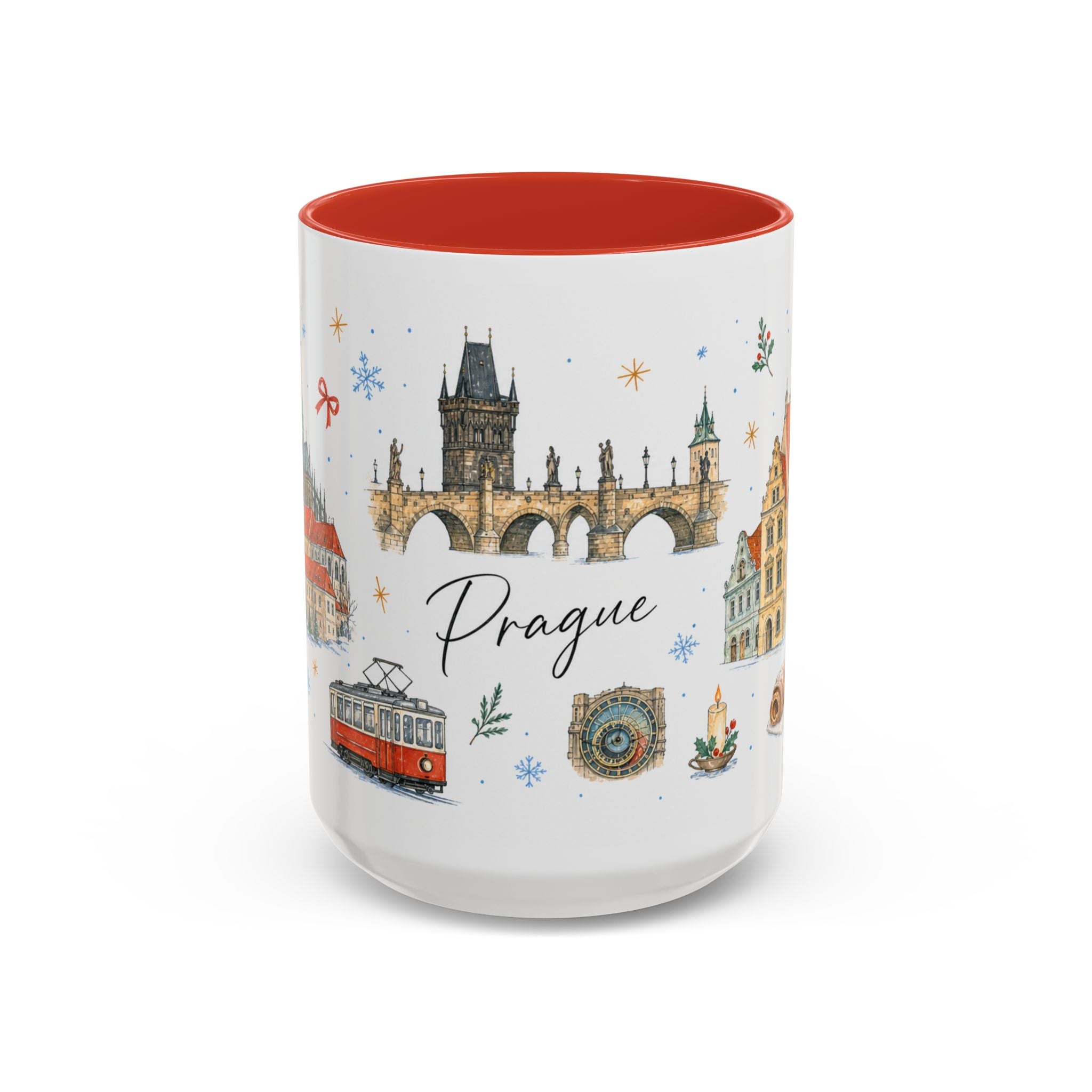Prague Christmas Mug | Watercolor Travel Souvenir | Holiday Gift | Accent Ceramic Coffee Cup 11oz 15oz
