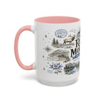 Rocky Mountain Coffee Mug | National Park Hiking Camping Gift | Accent Color Ceramic 11oz 15oz