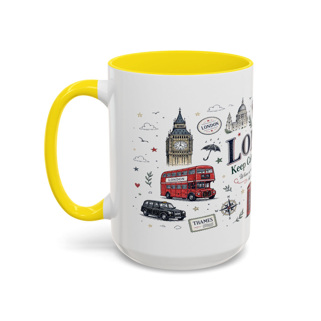 London Coffee Mug | England Souvenir Travel Gift | Accent Color Ceramic 11oz 15oz