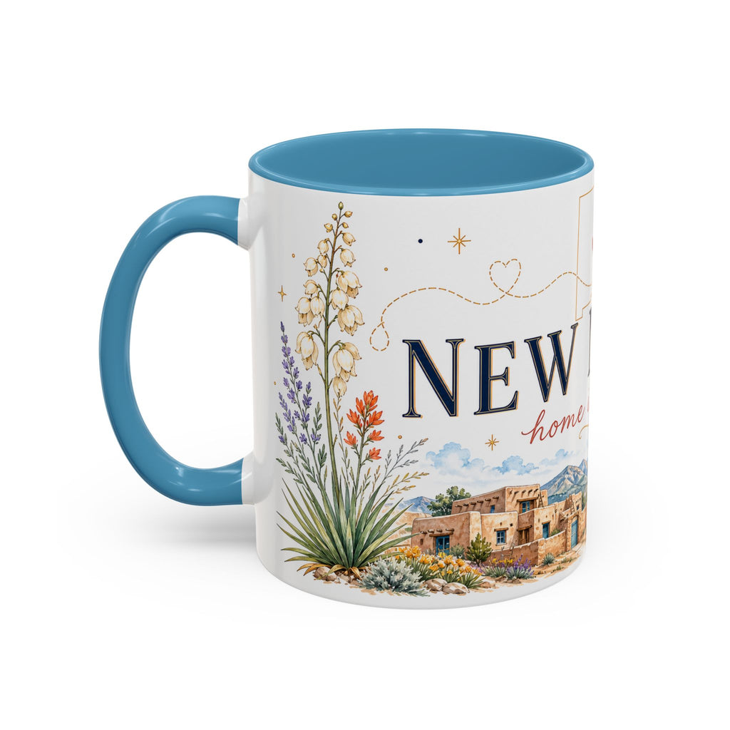 New Mexico State Map Mug | Desert Scenery, Yucca Flower Accent Coffee Cup