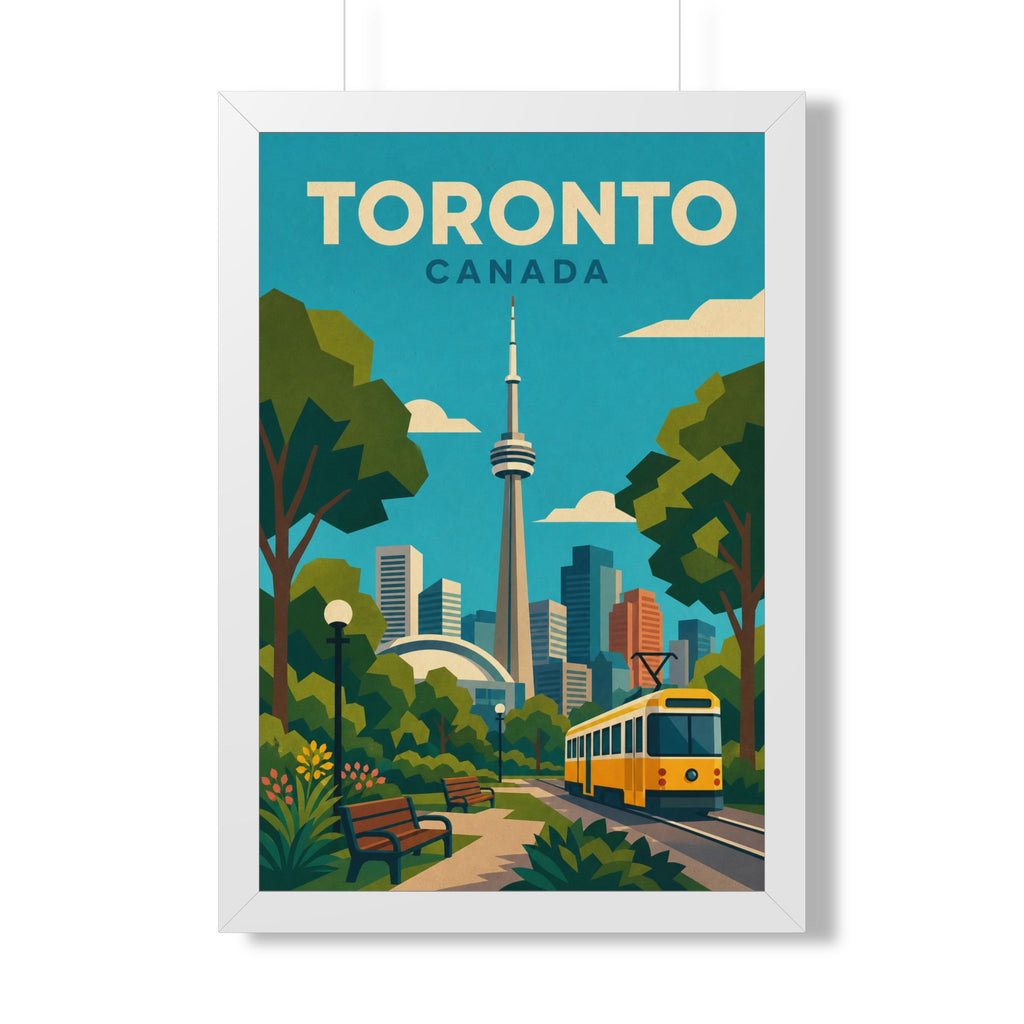 Toronto Streetcar Canada Framed Poster | Vintage Travel Wall Art | Black Walnut White Frame | 16x24 20x30