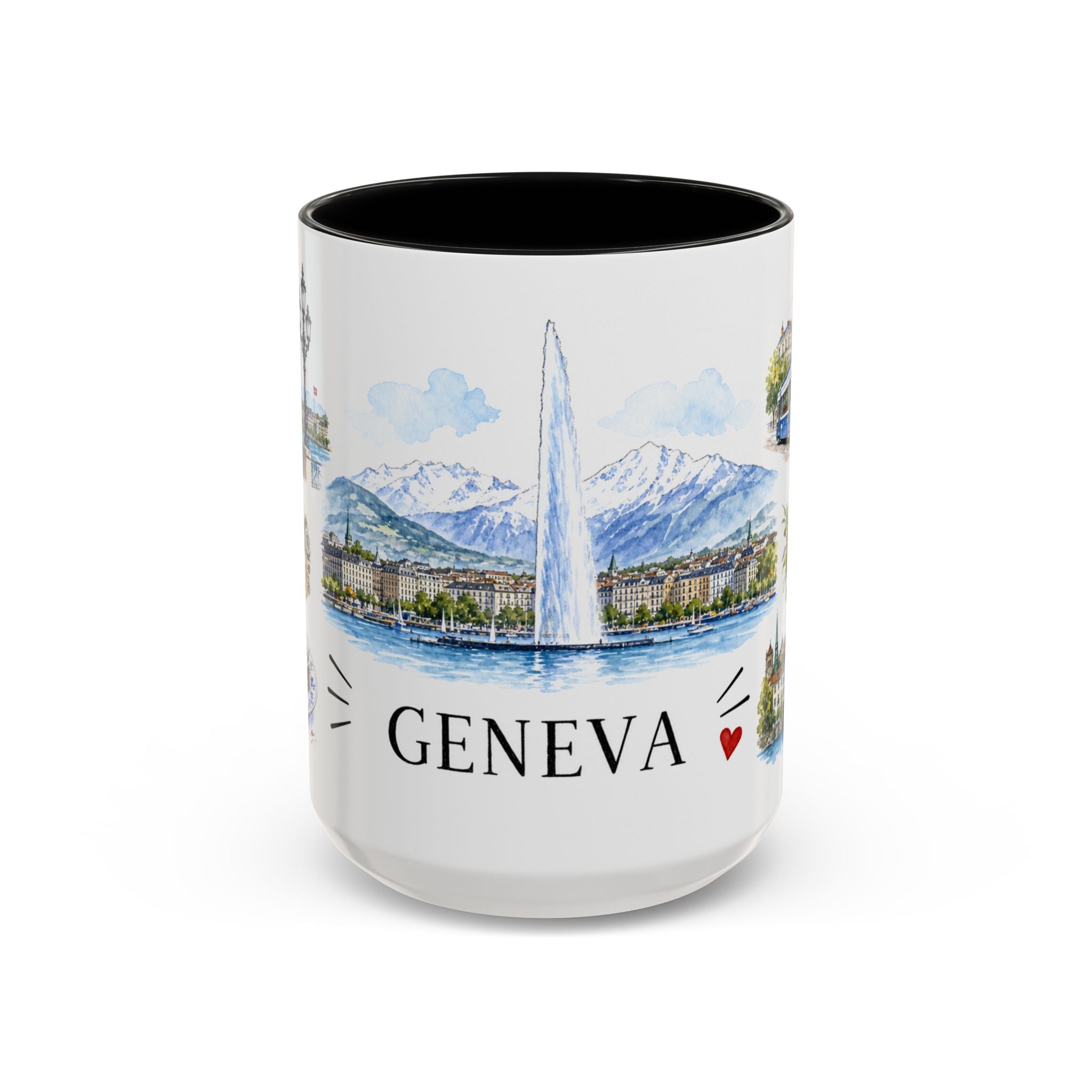 Geneva Illustrated Travel Mug | City Souvenir Accent Coffee Mug | 11oz 15oz Ceramic Cup