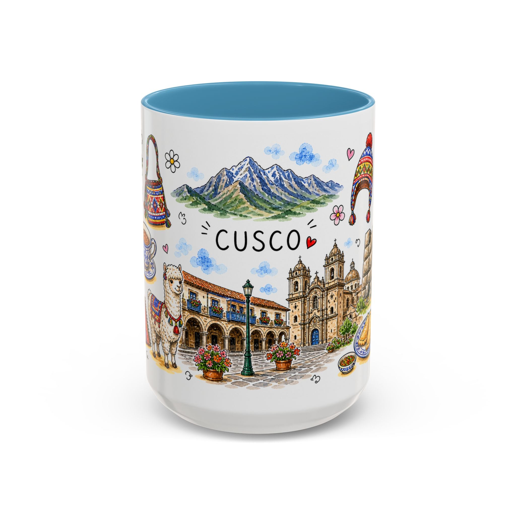 Cusco Illustrated Travel Mug | City Souvenir Accent Coffee Mug | 11oz 15oz Ceramic Cup