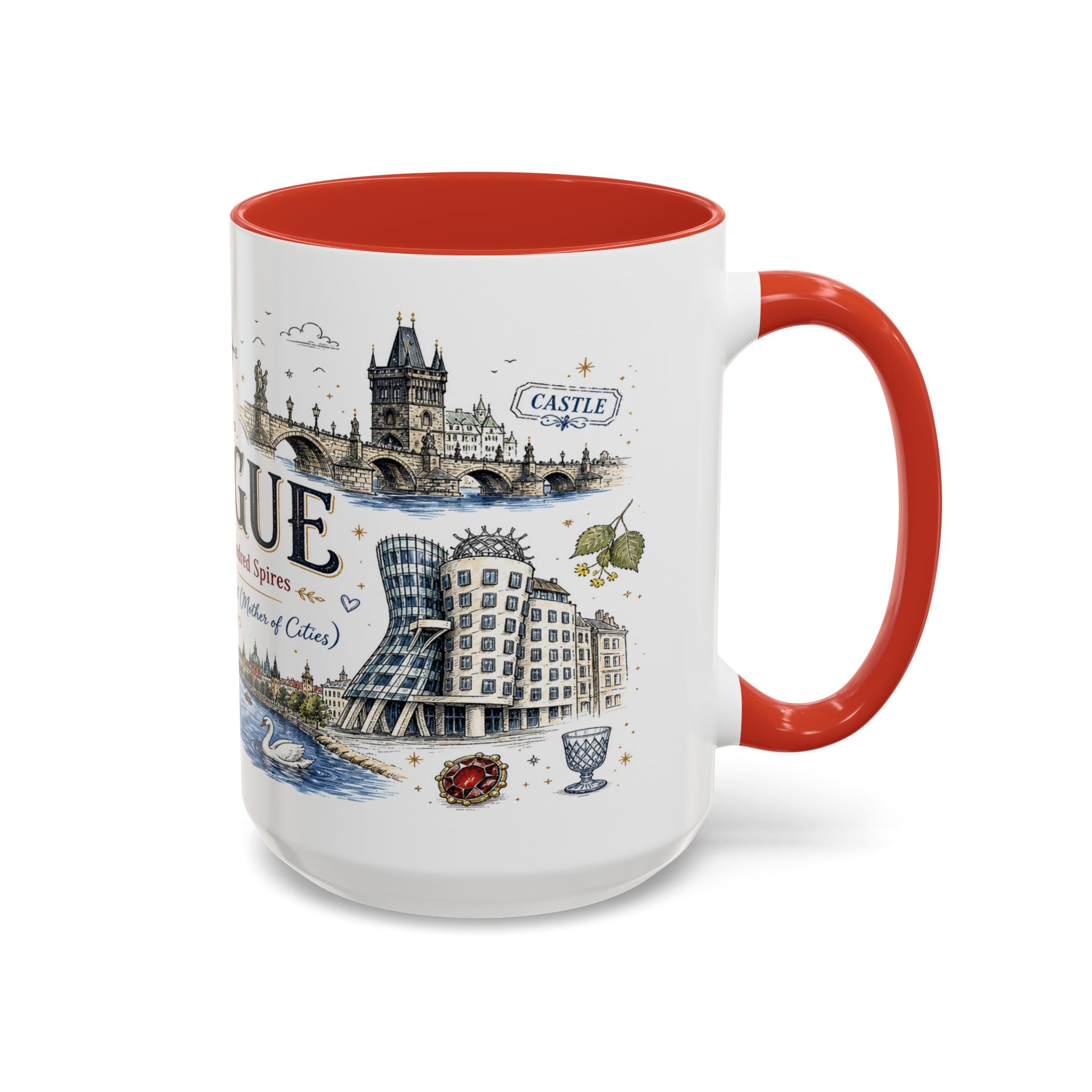 Prague Coffee Mug | Czech Republic Souvenir Travel Gift | Accent Color Ceramic 11oz 15oz