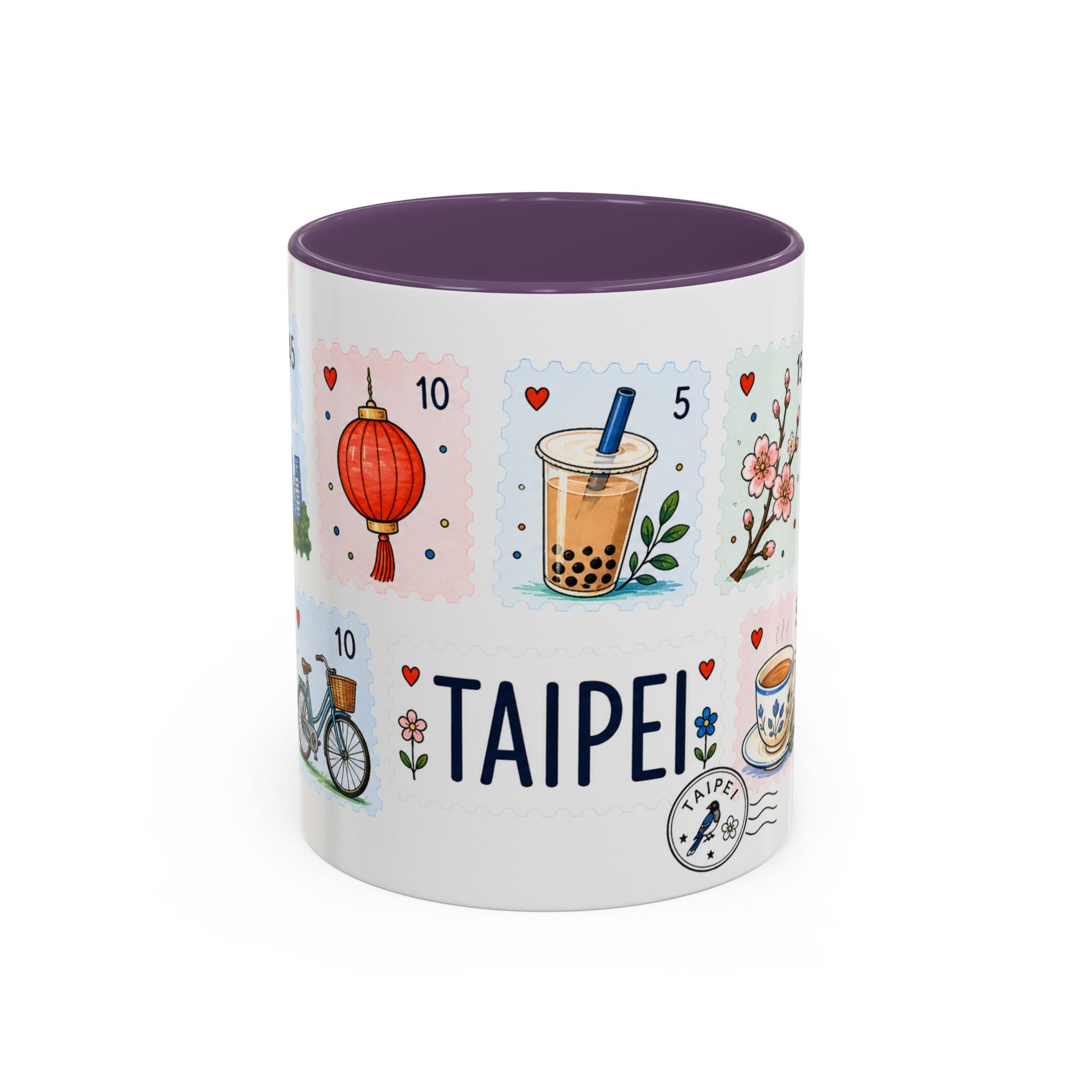 Taipei Coffee Mug | Postage Stamp Collage Mug | Travel Souvenir Accent Cup 11oz 15oz