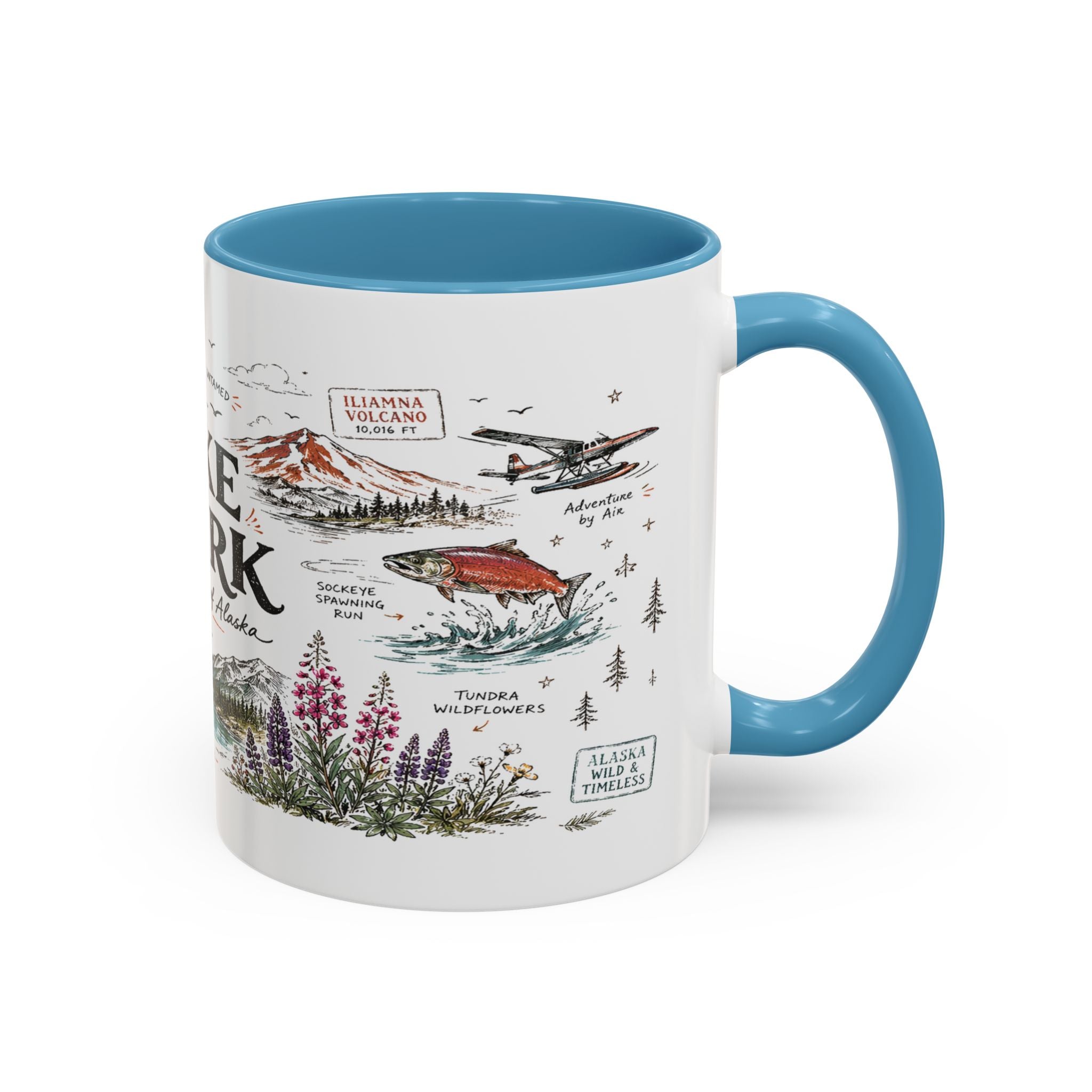 Lake Clark National Park Coffee Mug | Alaska Fly-in Wilderness Adventure Gift | Accent Color Ceramic 11oz 15oz