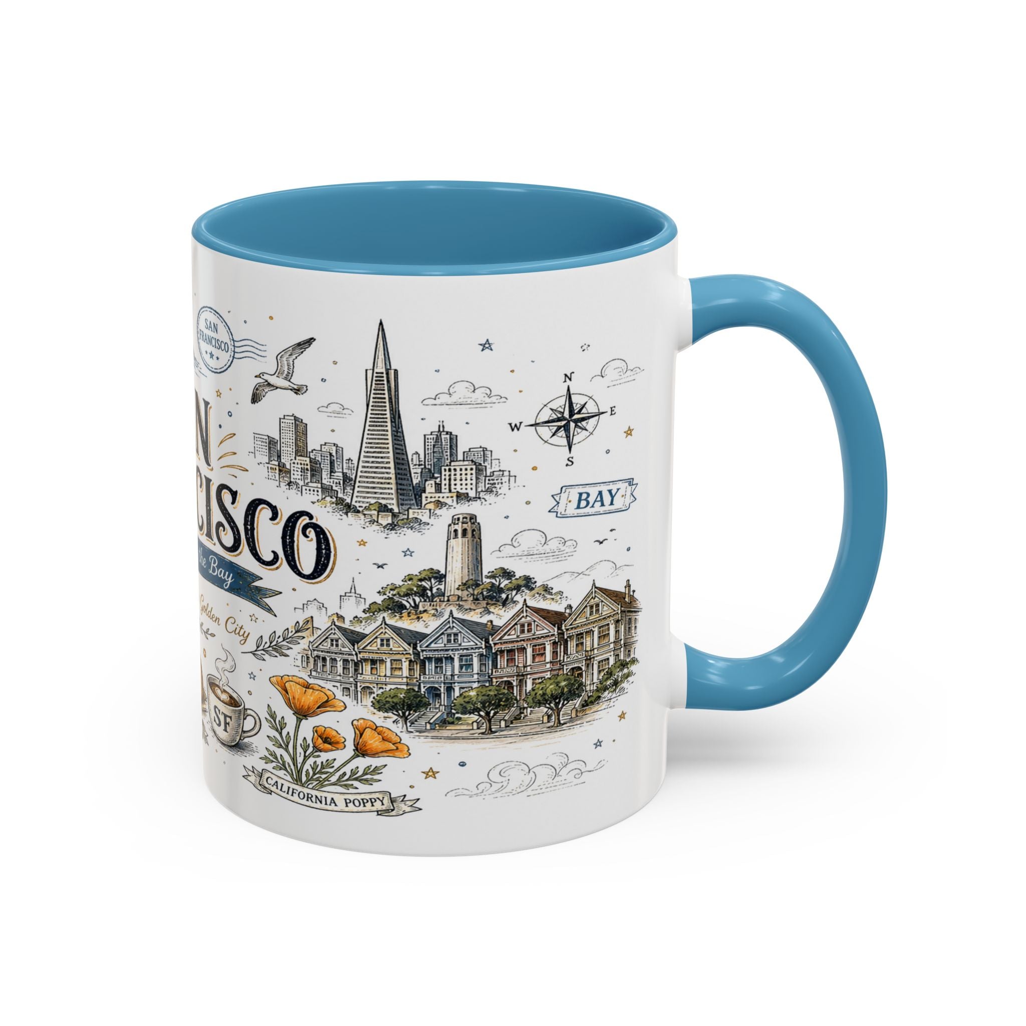 San Francisco Coffee Mug | California Souvenir Travel Gift | Accent Color Ceramic 11oz 15oz