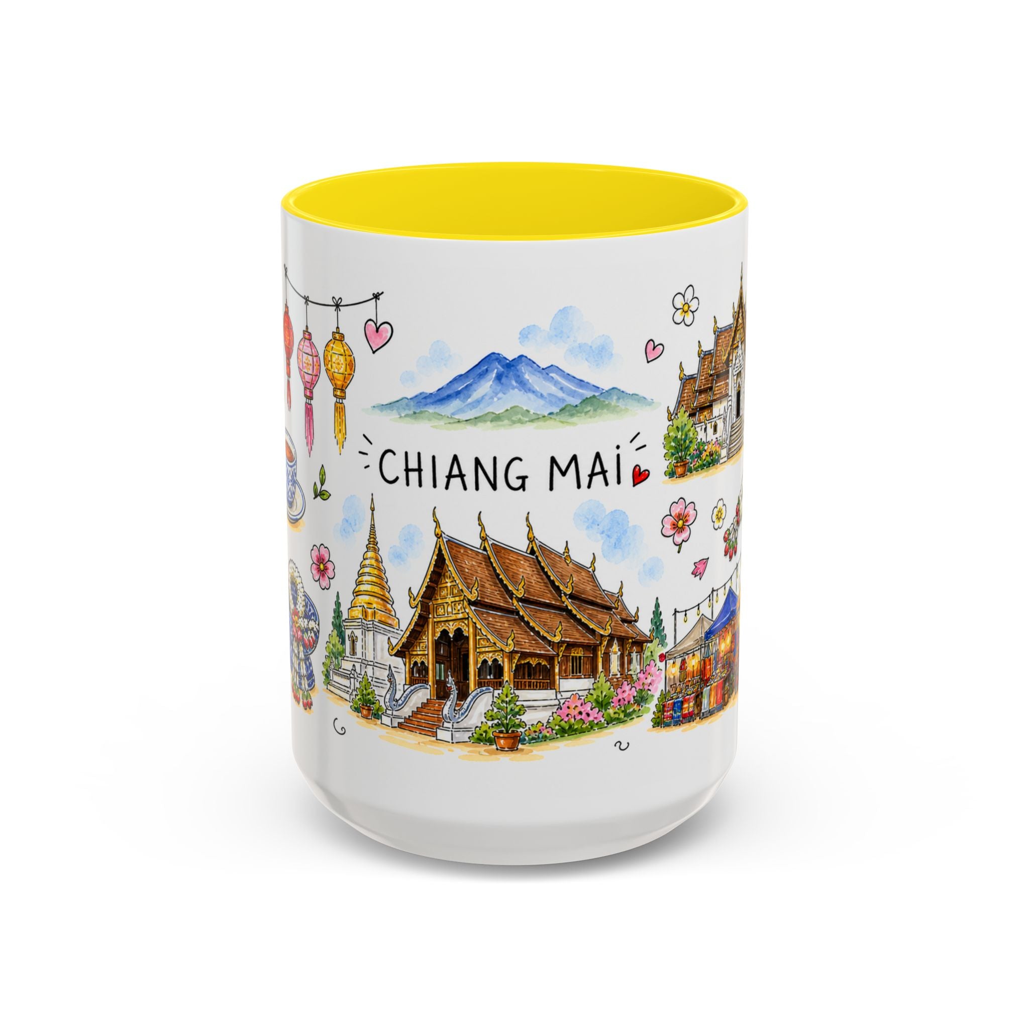 Chiang Mai Illustrated Travel Mug | City Souvenir Accent Coffee Mug | 11oz 15oz Ceramic Cup
