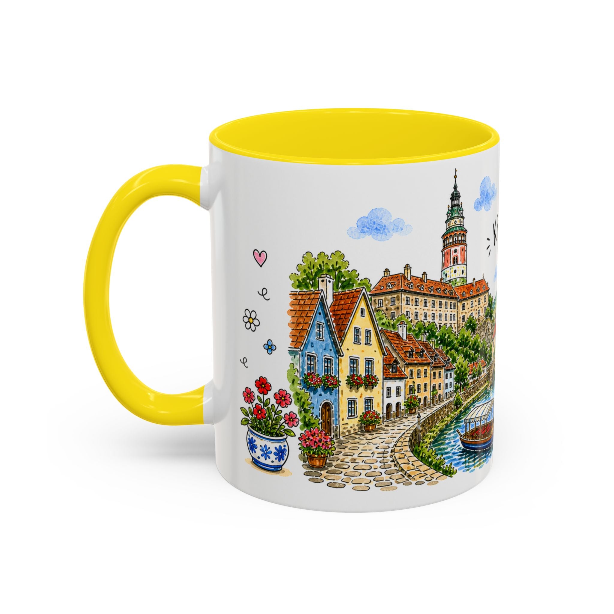 Cesky Krumlov Illustrated Travel Mug | Czechia Souvenir Accent Coffee Mug | 11oz 15oz Ceramic Cup