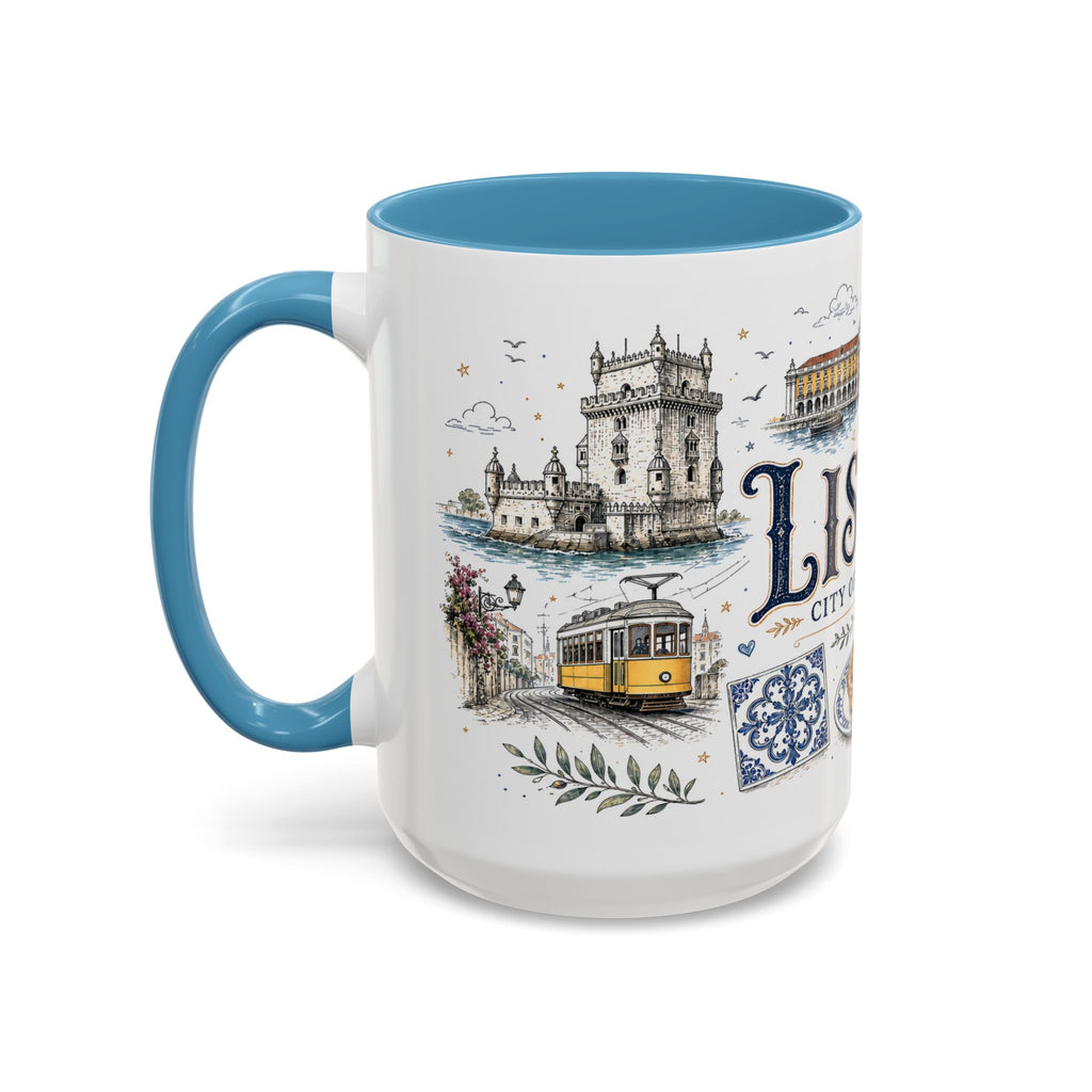Lisbon Coffee Mug | Portugal Travel Souvenir | Vintage Illustrated City Gift | 11 oz 15 oz Accent Mug