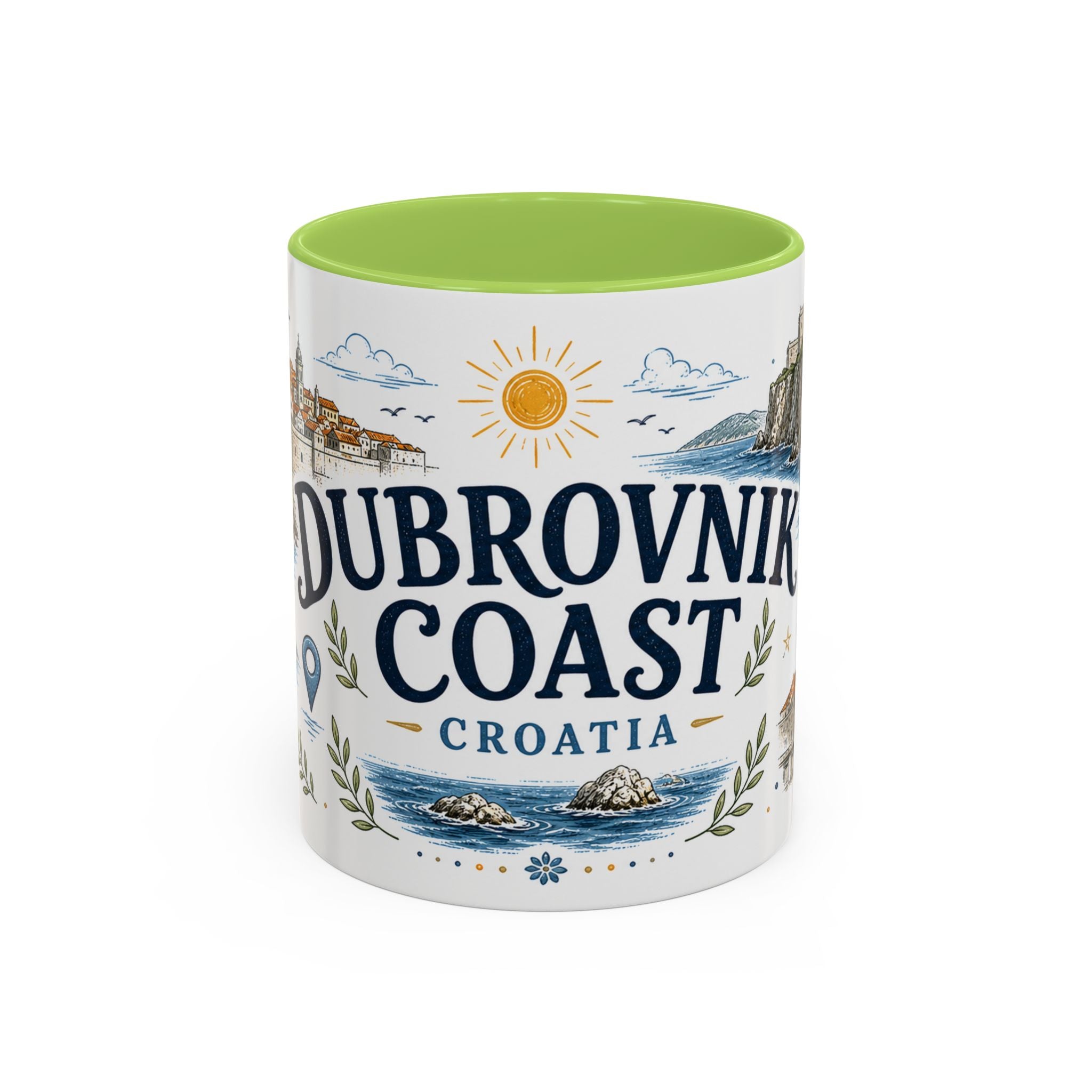 Dubrovnik Coast Coffee Mug | Travel Destination Souvenir Gift | Accent Color Ceramic 11oz 15oz