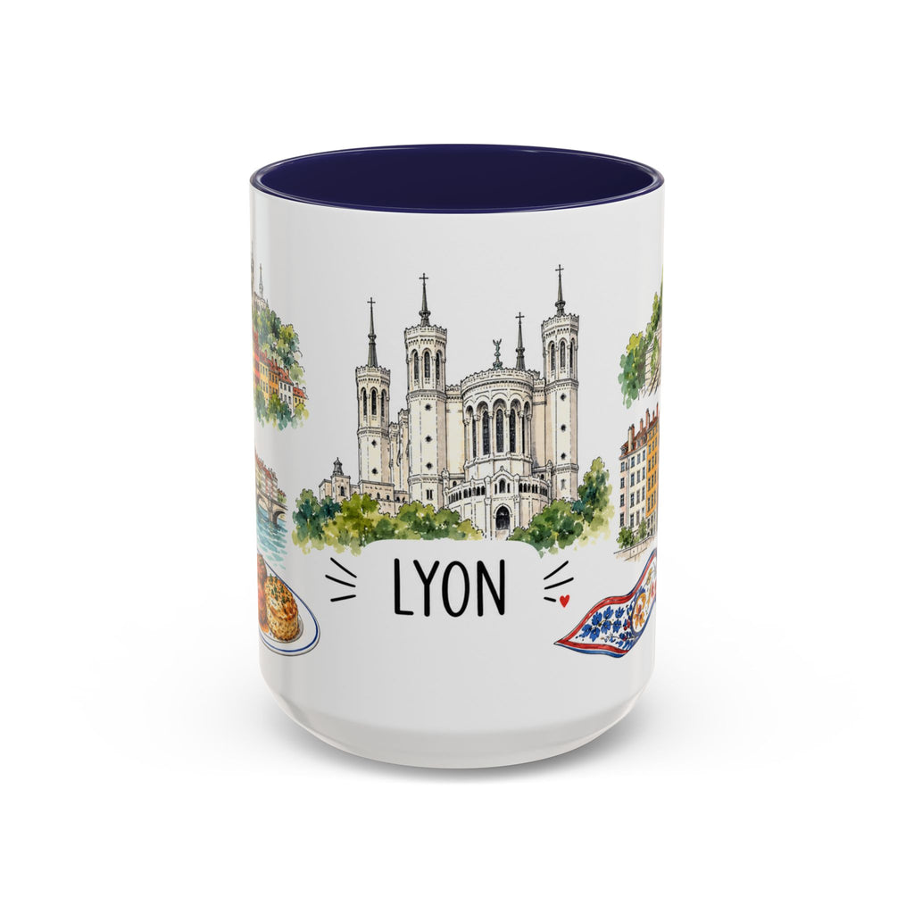 Lyon Illustrated Travel Mug | City Souvenir Accent Coffee Mug | 11oz 15oz Ceramic Cup